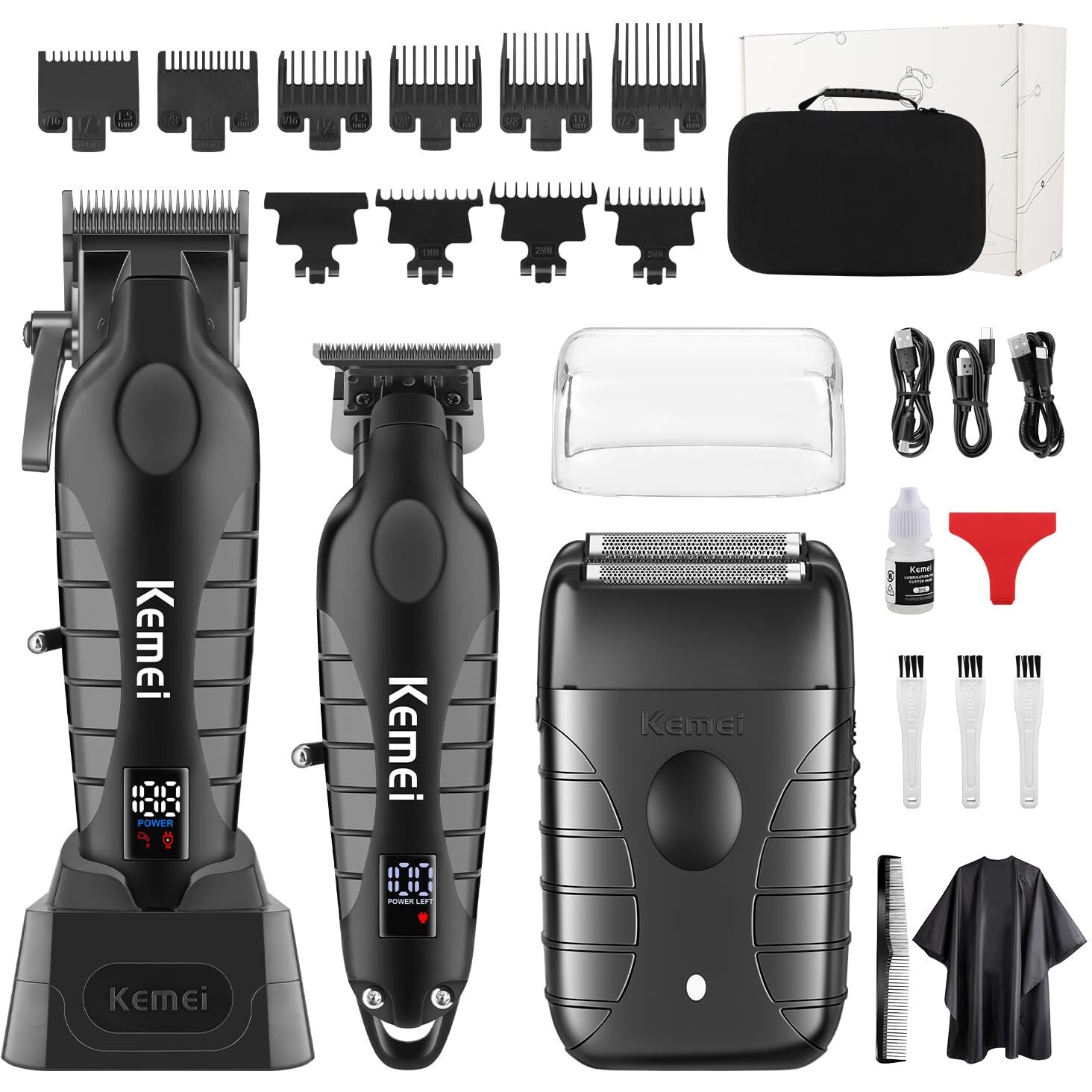 Kemei Professional Hair Clippers For Men, Cordless Barber Clippers Set And Trimmers Kit, Rechargeable Electric Foil Shaver & Beard Trimmer, Men's Facial Grooming, Hair Cutting Tools, Gifts For Men