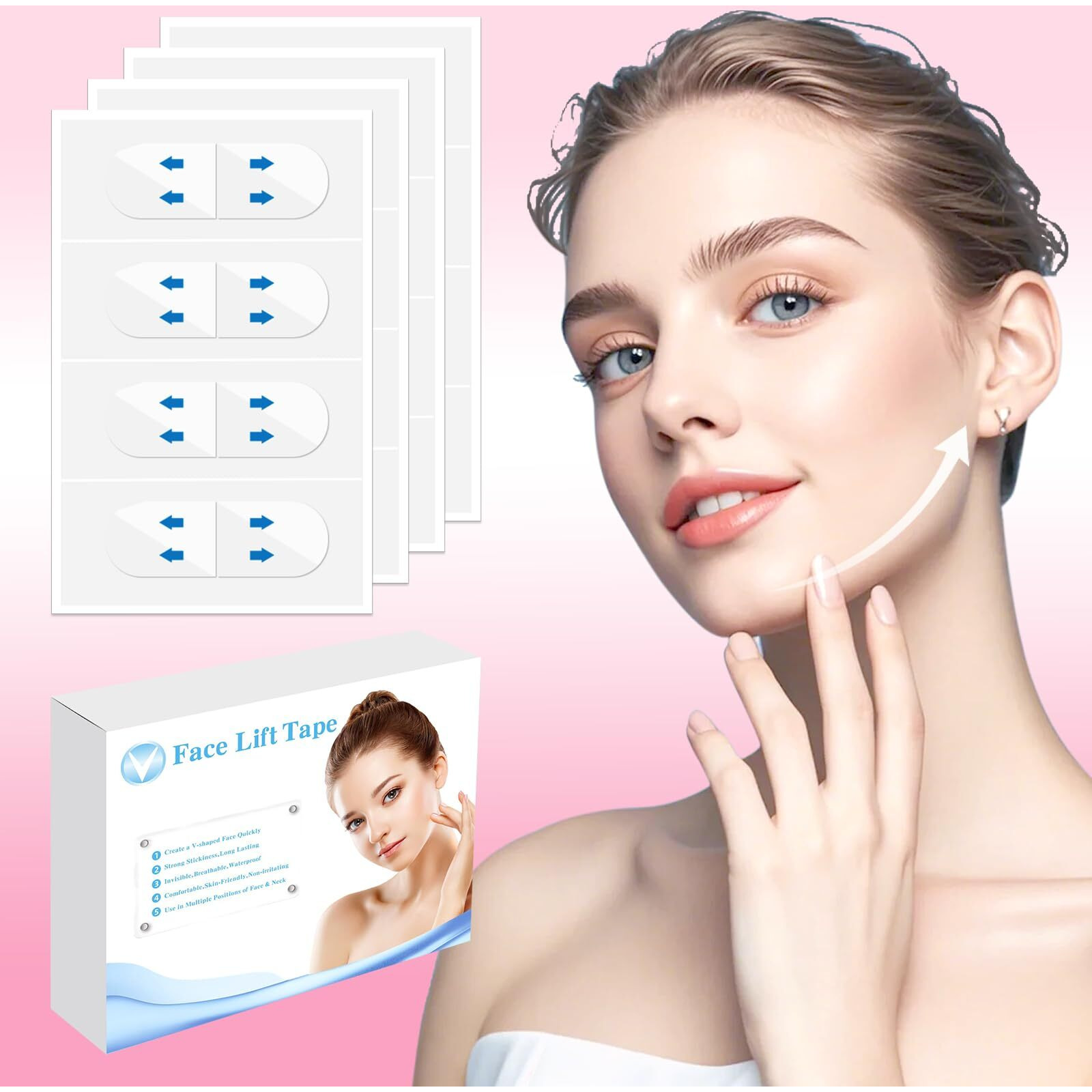 Face Tape Lifting Invisible, Face Lift Tape Instant,160Pcs Neck Tape Tightening Facelift Tapes For Makeup Face Lifter Tape Facial Tape For Sagging Skin Double Chin Jowls Eyes Wrinkles Overnight Woman