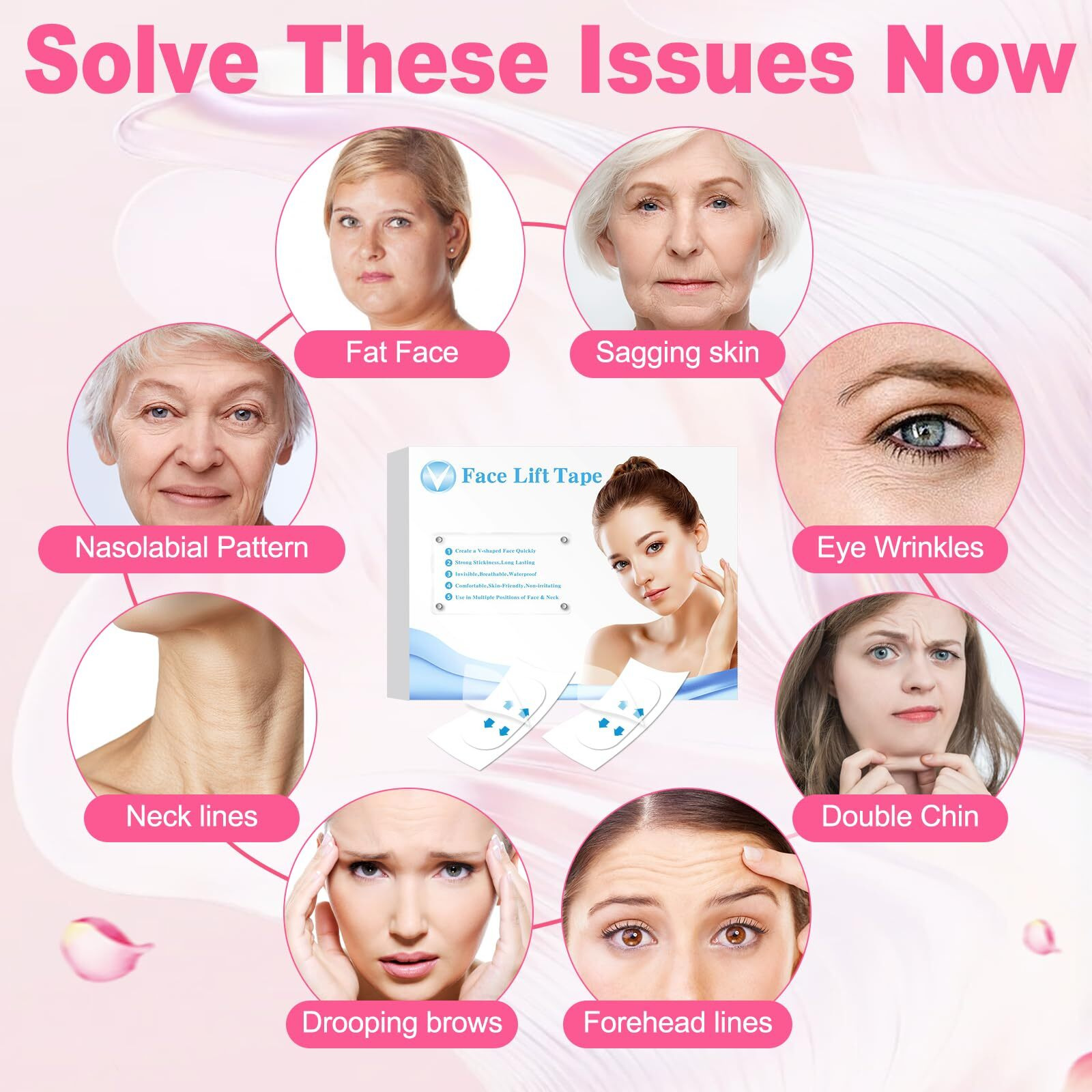 Face Tape Lifting Invisible, Face Lift Tape Instant,160Pcs Neck Tape Tightening Facelift Tapes For Makeup Face Lifter Tape Facial Tape For Sagging Skin Double Chin Jowls Eyes Wrinkles Overnight Woman