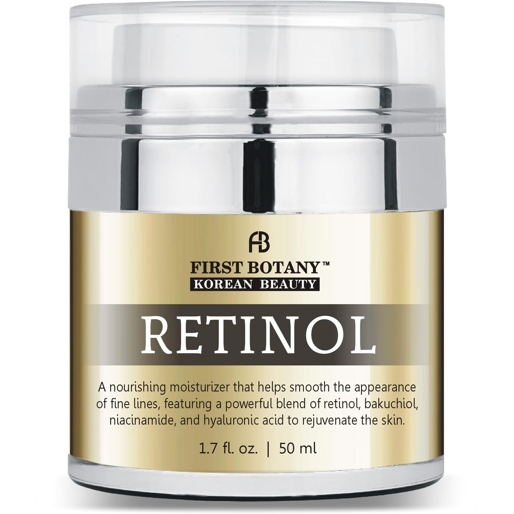 First Botany Korean Retinol Moisturizer Face Cream - Hydrating Anti-Aging Facial & Neck Cream With Bakuchiol, Niacinamide & Hyaluronic Acid - Made In Korea, Cruelty-Free 1.7 Fl Oz
