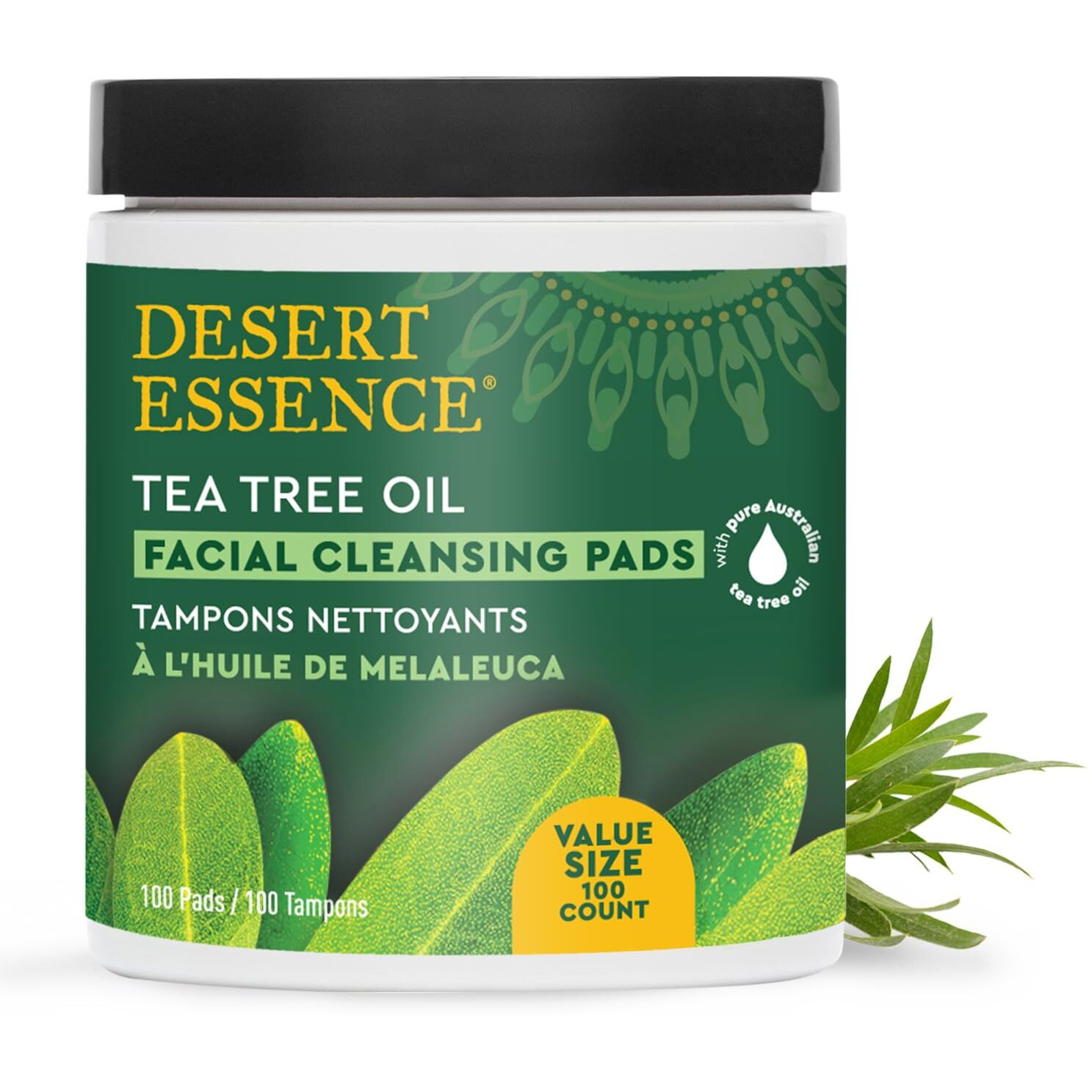Desert Essence Tea Tree Facial Cleansing Pads 100 Pads Container