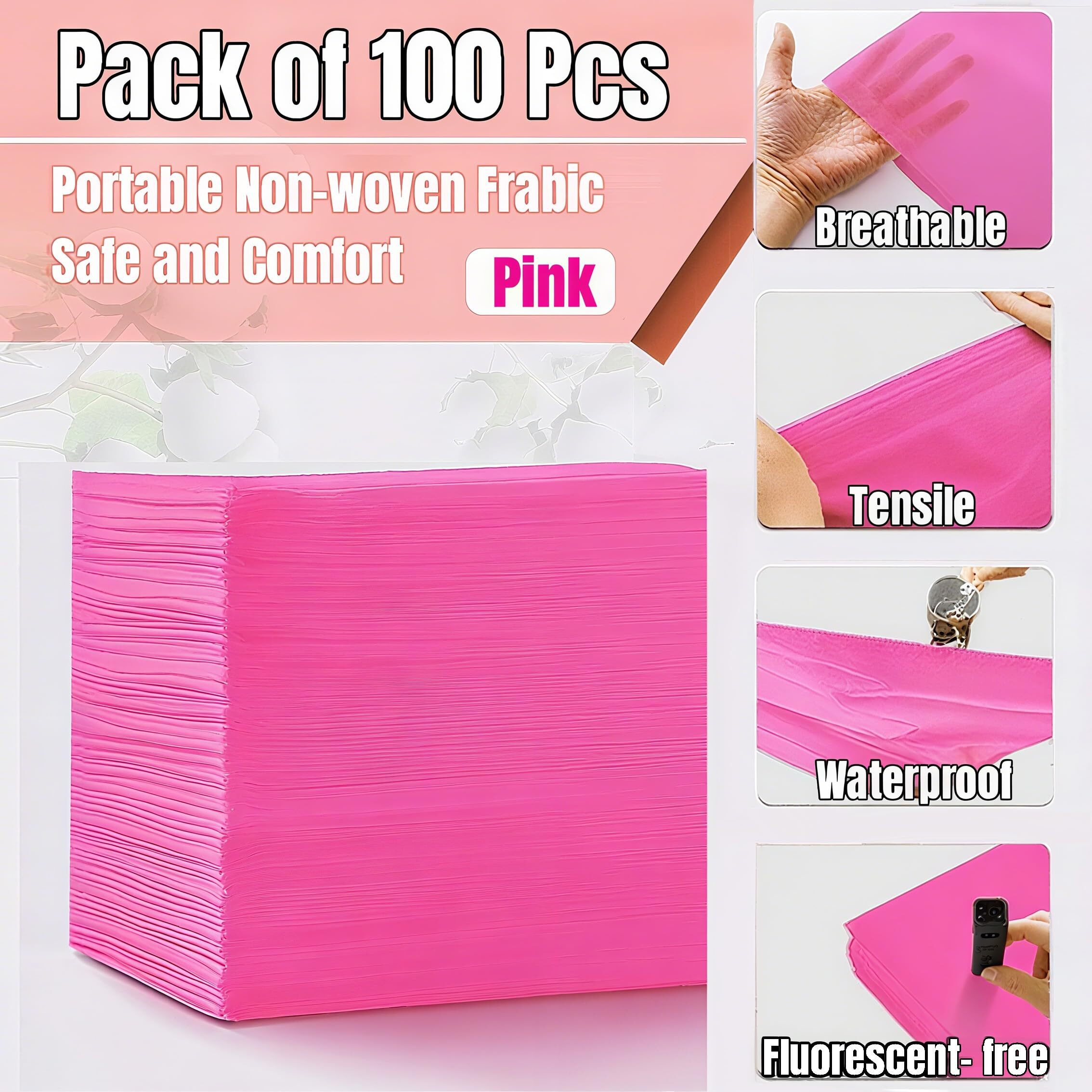 Shenkuai 100 Pcs Disposable Massage Table Sheets Spa Bed Covers 71"&quotX31"" -Non Woven Fabric Waterproof Protector For Waxing, Tattoo, Beauty Salon,Facial, Esthetician Table Bed (Pink)