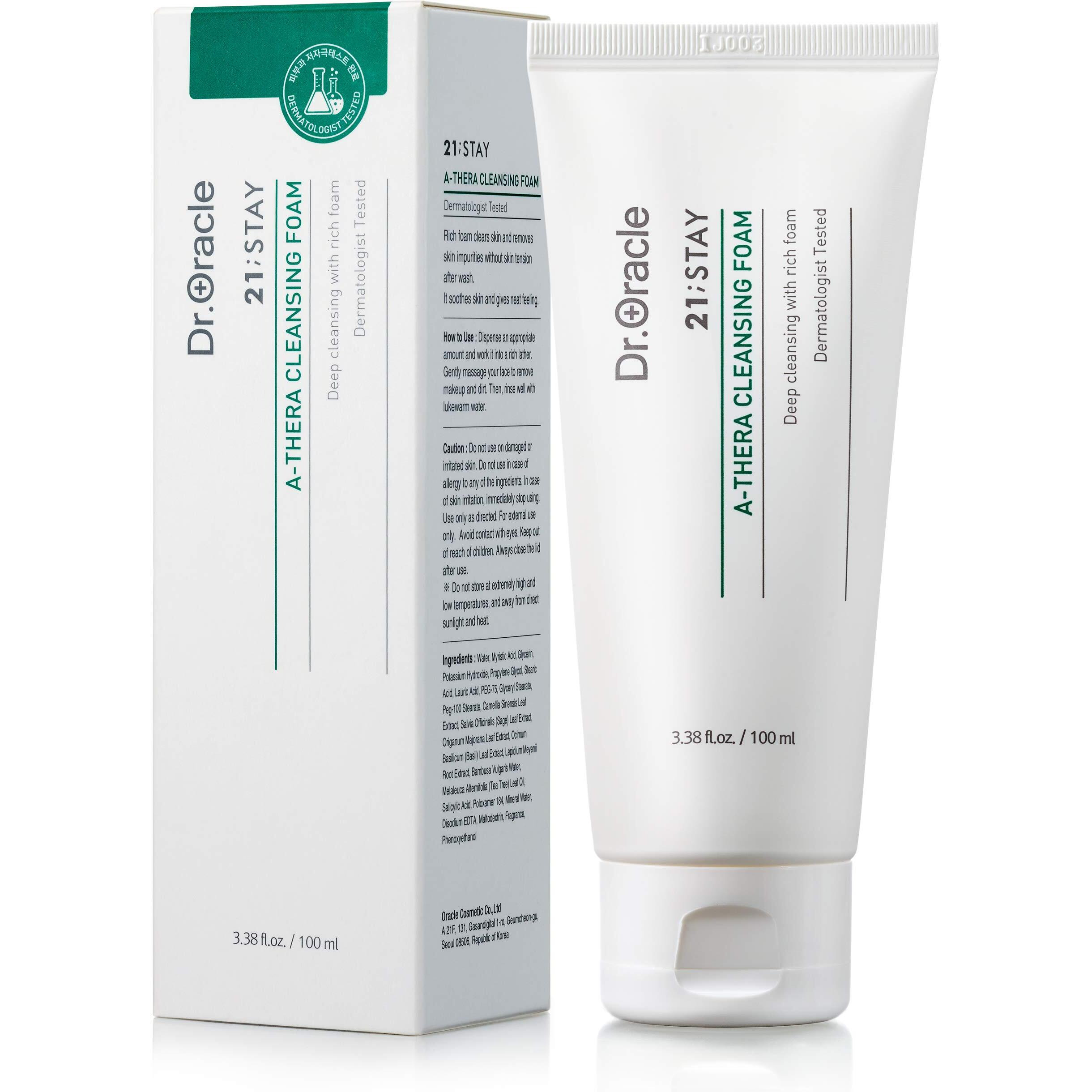 Dr.Oracle 21 Stay A-Thera Cleansing Foam - Tea Tree Oil & Salicylic Acid Cleanser For Hormonal Acne, Pore Deep Cleansing Foam, Korean Skin Care, Dermatologist Tested 3.38 Fl Oz