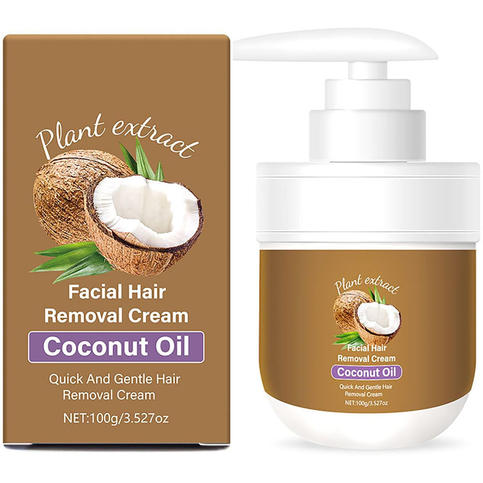 Facial Depilatory Cream, Coconut Facial Hair Removal Cream For Women For Upper Lip And Chin For Women For Sensitive Skin, Gentle And Non-Irritating 3.52 Fl.Oz