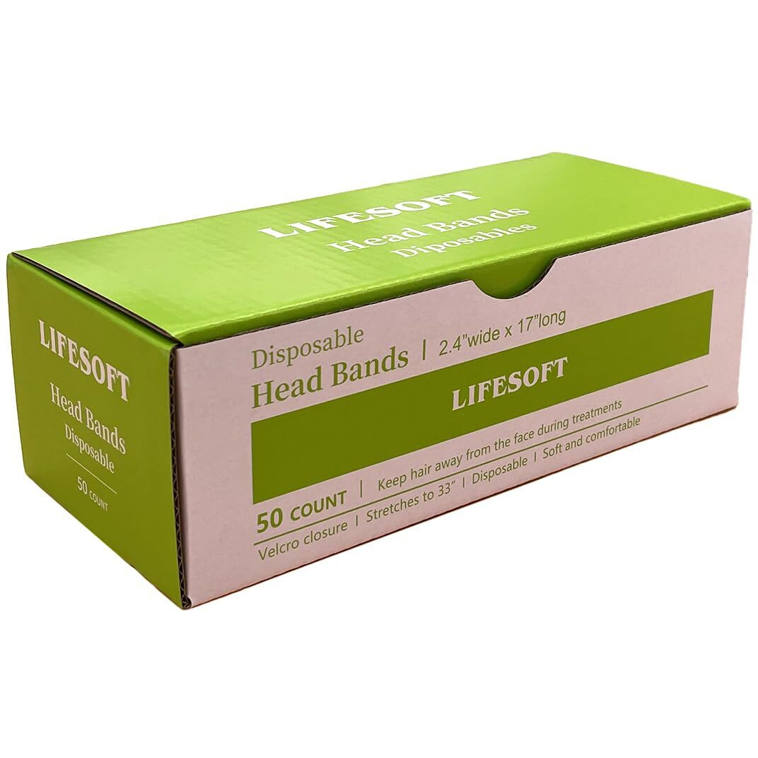 Lifesoft Disposable Facial Spa Headbands Elastic Hair Wrap With Closure Box Of 50