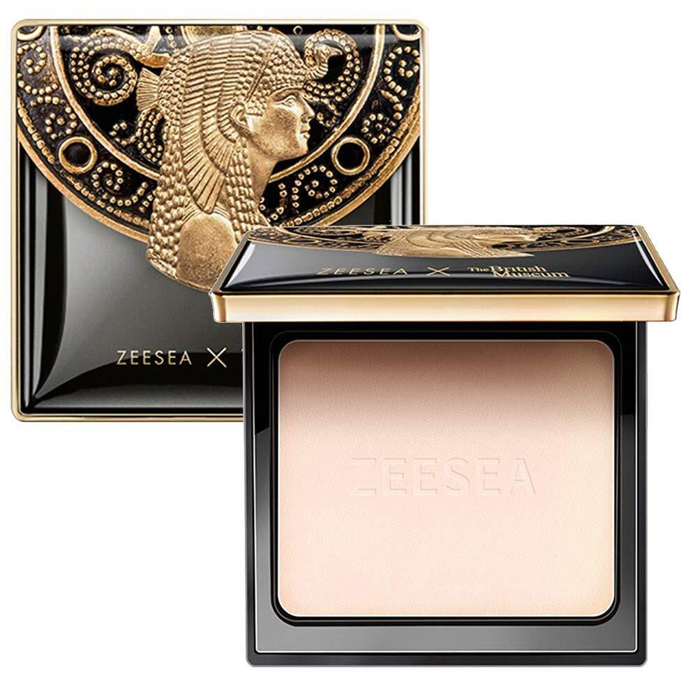 Zeesea Pressed Powder The British Museum Egypt Series Long Lasting Oil Control Facial Finishing Brighten Setting Powder Multi-Use Foundation (01 Ivory White)