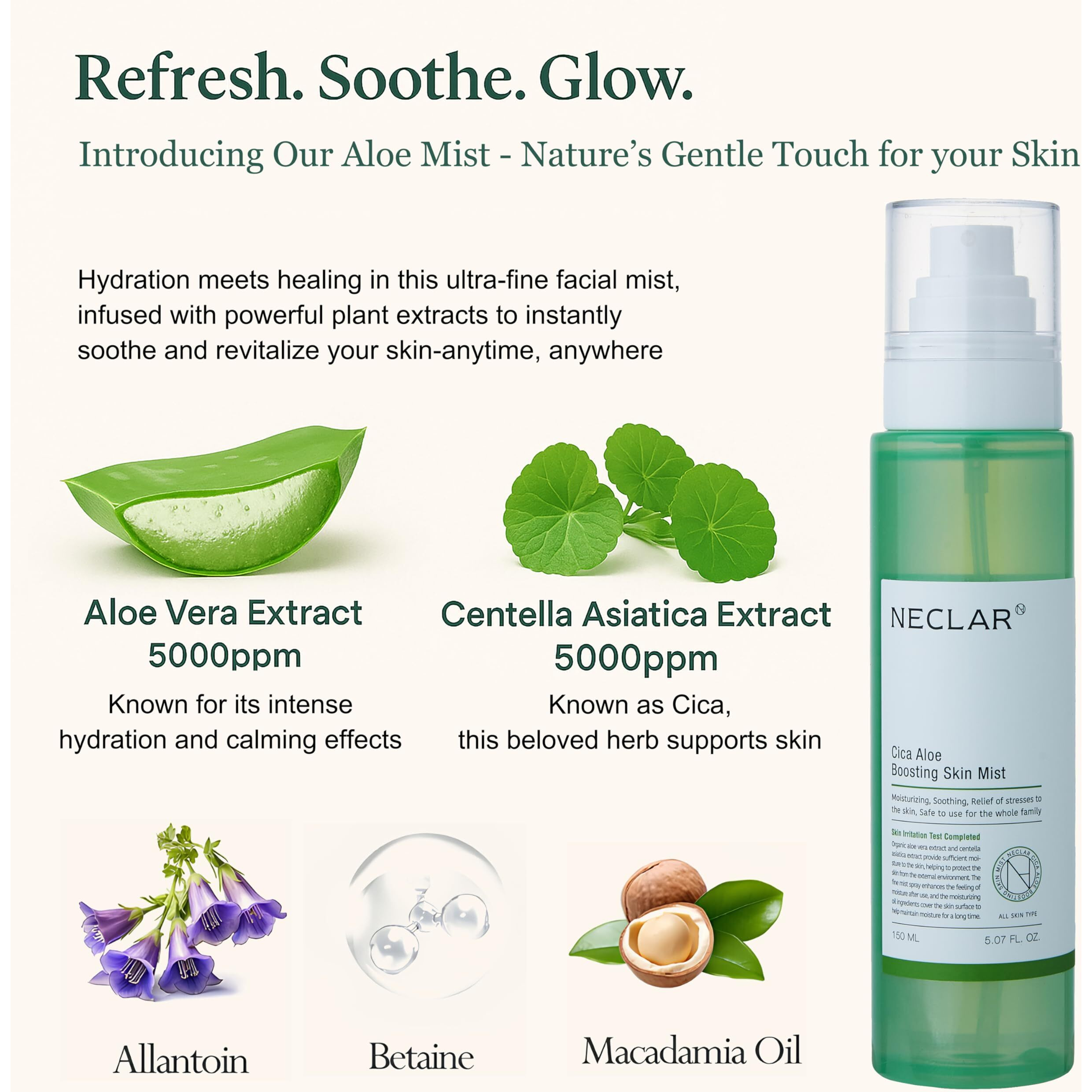 Korean Hydrating Toner Spray For Face - Ph Balanced Toner For Sensitive Skin - Aloe Vera And Centella Asiatica - Facial Mist For Acne Prone Skin - Moisturizing Skincare For Redness, Dryness