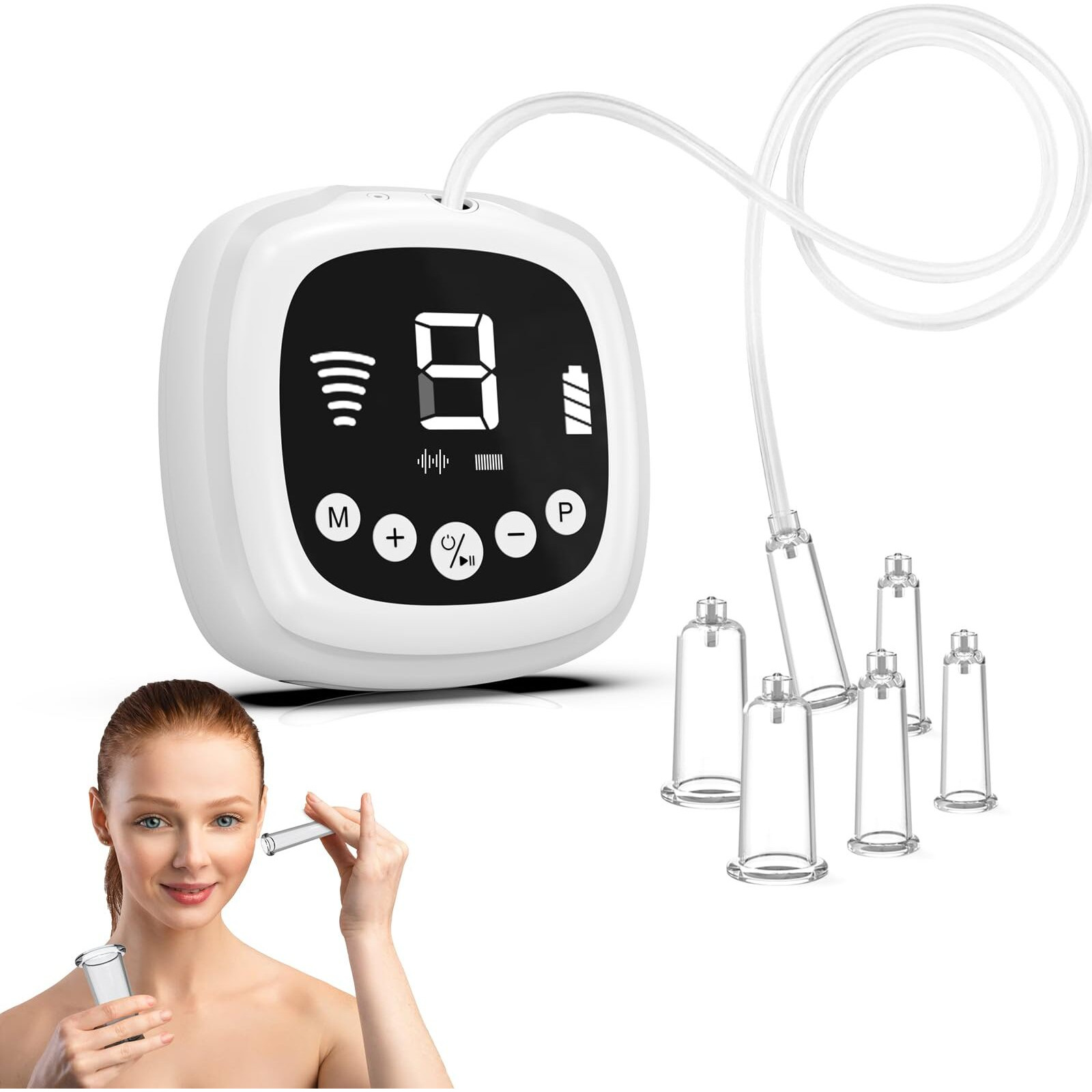 Electric Facial Cupping Therapy Set, 3-In-1 Cupping, Gua Sha & Massage Tool, 3 Cup Sizes For Face, Neck & Eyes, Anti-Wrinkle, Cellulite Reduction With 2 Mode 9 Suction Levels 5 Frequencies Facial Tool