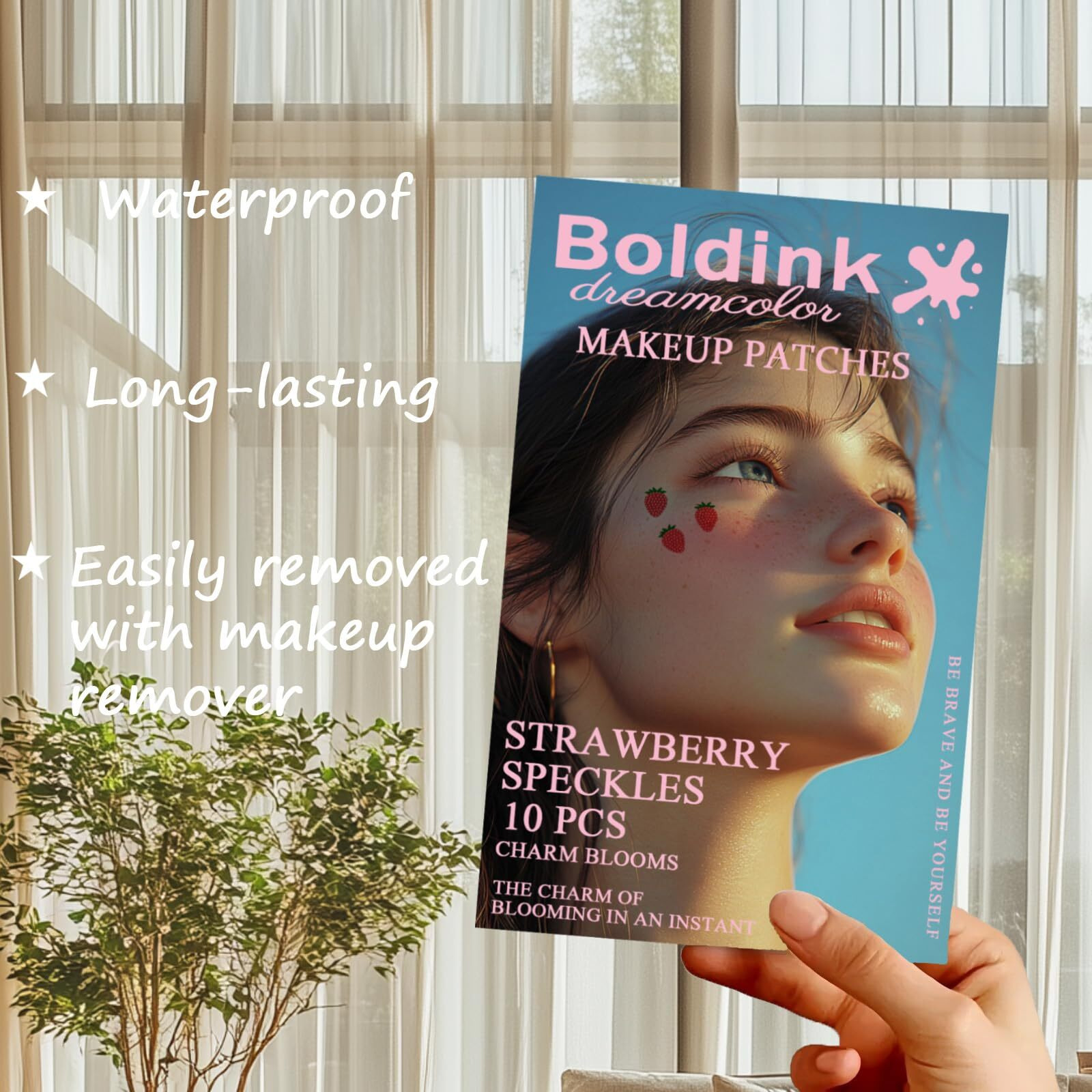 Boldink 10Pcs Face Makeup Patches,Strawberry Speckles, Beauty Face Makeup,Waterproof Strawberry Patches,Temporary Facial Strawberry Tattoo For Women.