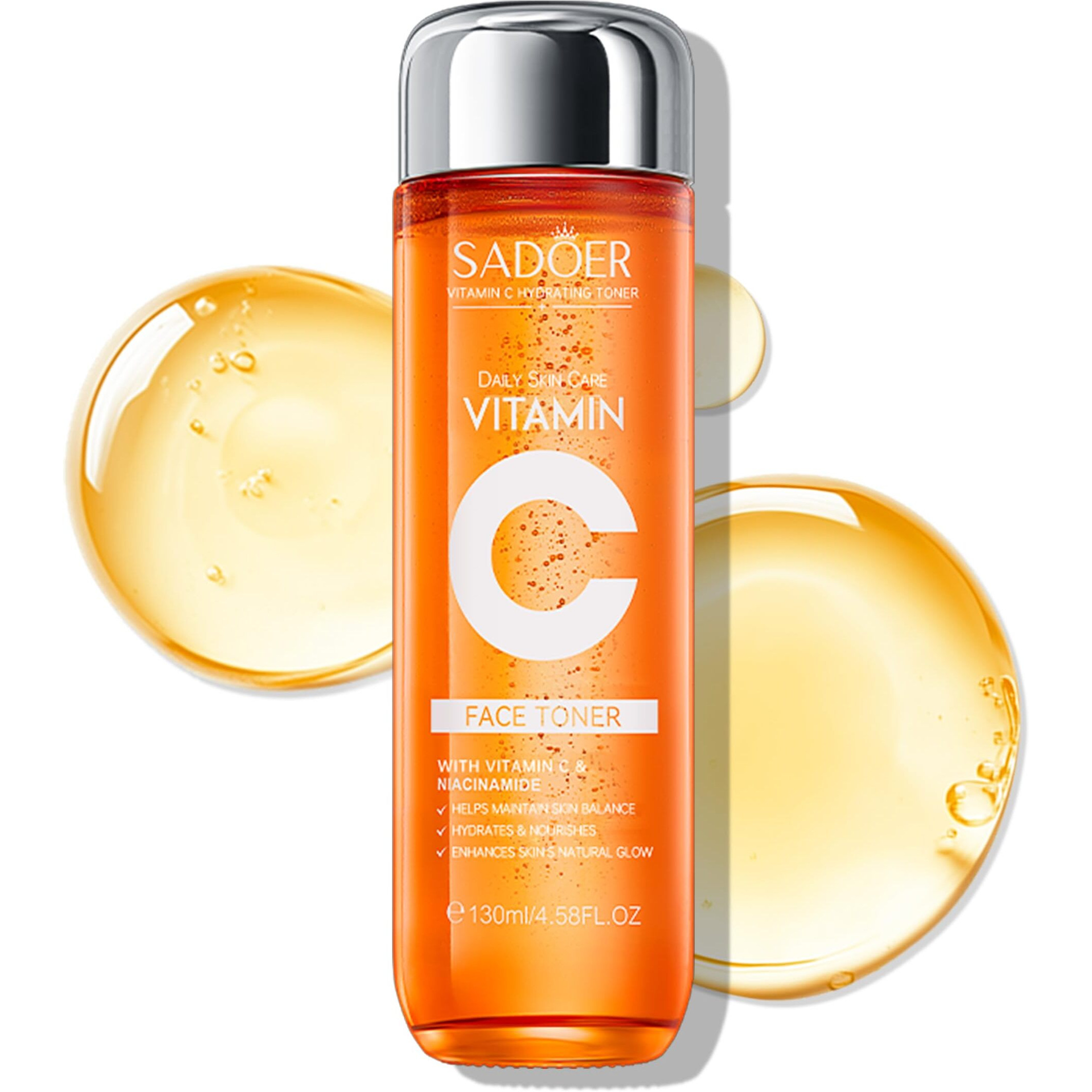 Sadoer 5X Vitamin C Toner Facial Care Toner, Hyaluronic Acid Hydrating Facial Treatment For Even Skin Korean Tone, Safe Glowing Skin 130Ml,K-Beauty, Gift, Women