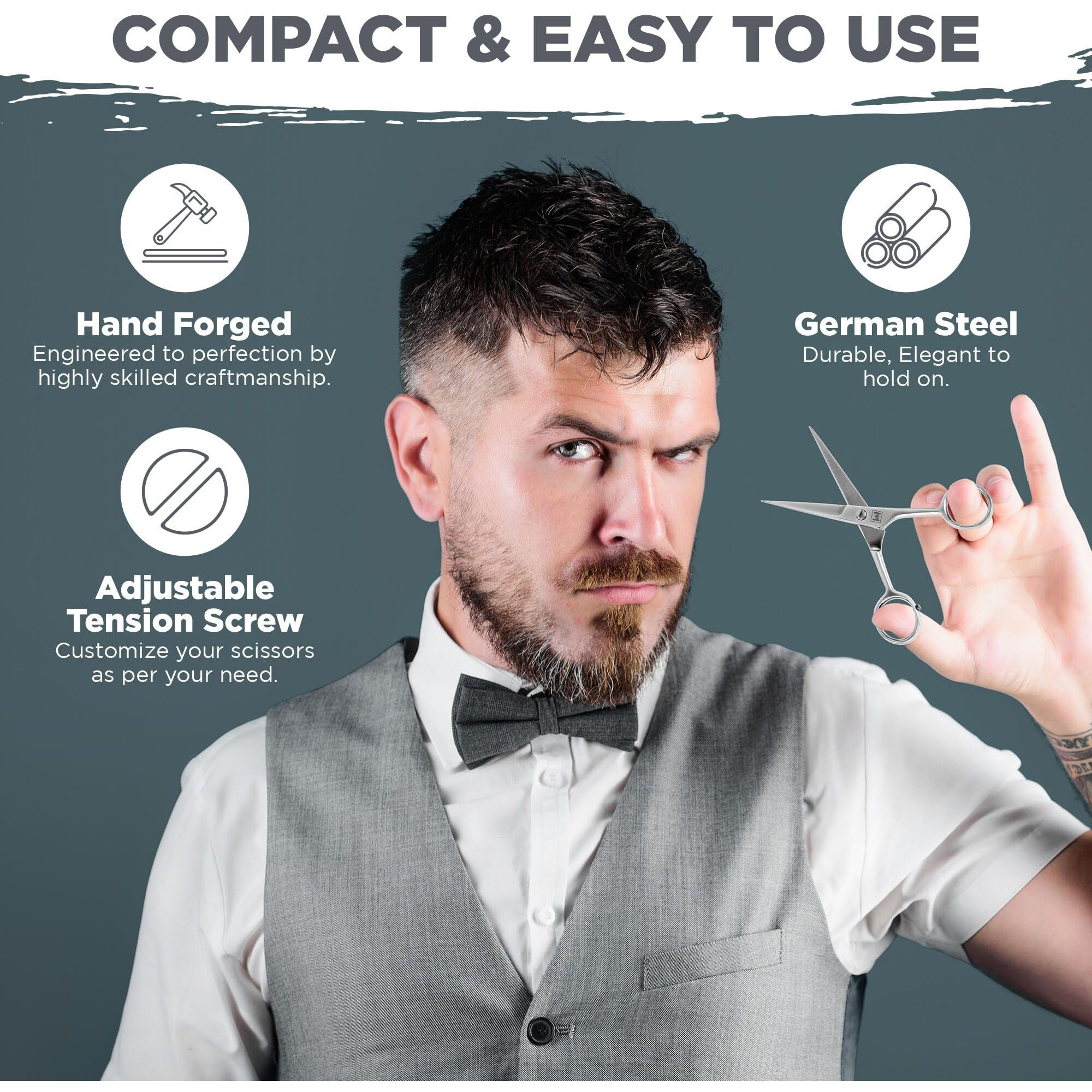 Wajees Beard Scissors For Men A Complete Set Of Grooming Scissors Mens With 1 Mustache Comb, & 1 Comb For Beard Trimming In A Carrying Pouch Facial Hair Scissors Perfect Mustache Scissors For Men