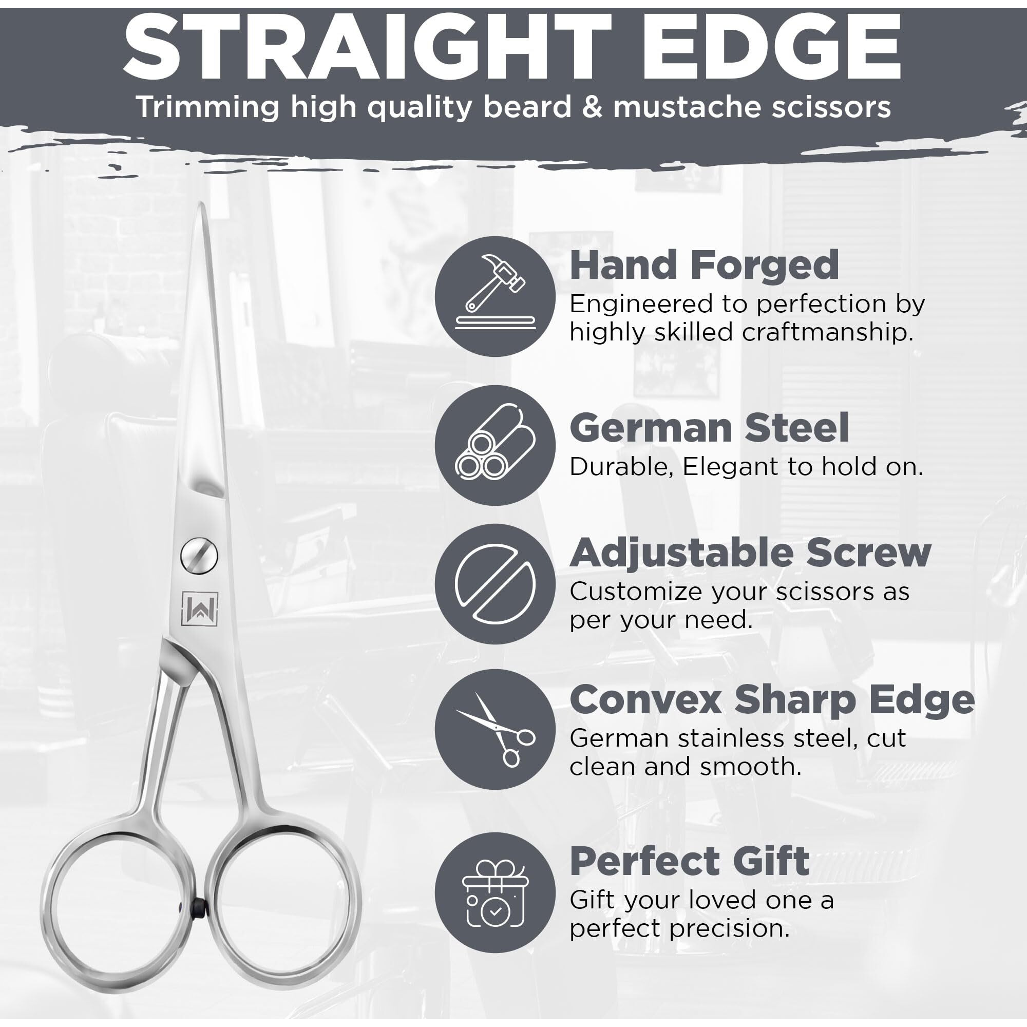 Wajees Beard Scissors For Men A Complete Set Of Grooming Scissors Mens With 1 Mustache Comb, & 1 Comb For Beard Trimming In A Carrying Pouch Facial Hair Scissors Perfect Mustache Scissors For Men