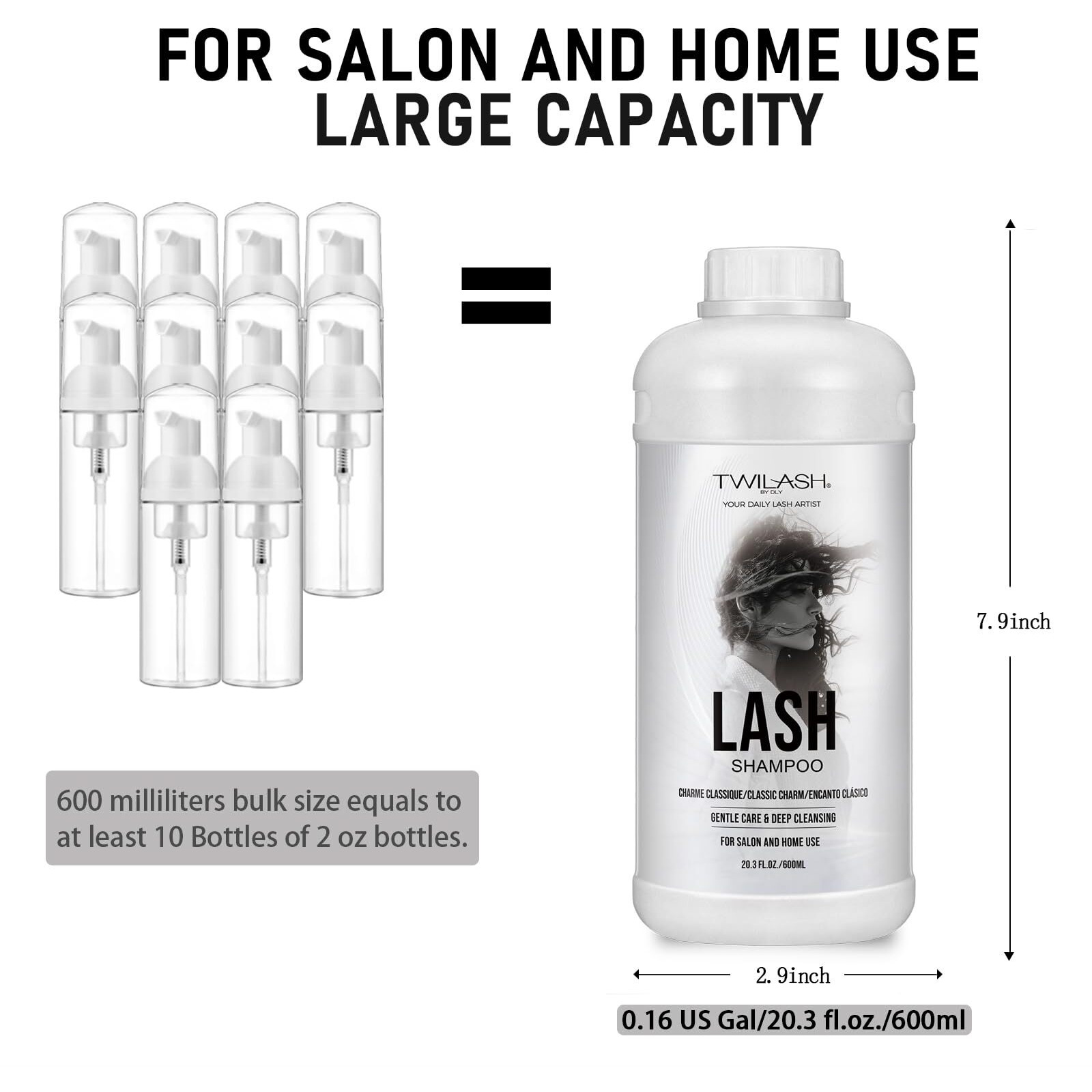 600Ml Lash Shampoo Bulk, Eyelash Extensions Cleanser For Extensions, Safe Makeup Remover, Non-Irritating Or Burning Formula Eyelid Foaming Cleanser For Professional Salon And Home Use (Classic Charm)