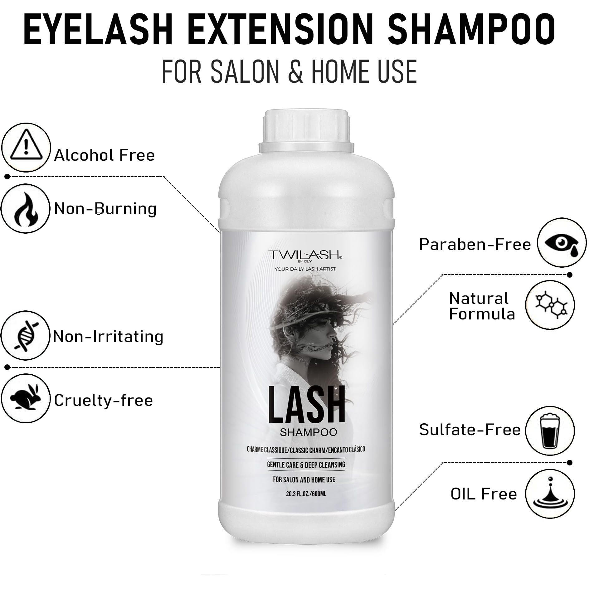 600Ml Lash Shampoo Bulk, Eyelash Extensions Cleanser For Extensions, Safe Makeup Remover, Non-Irritating Or Burning Formula Eyelid Foaming Cleanser For Professional Salon And Home Use (Classic Charm)