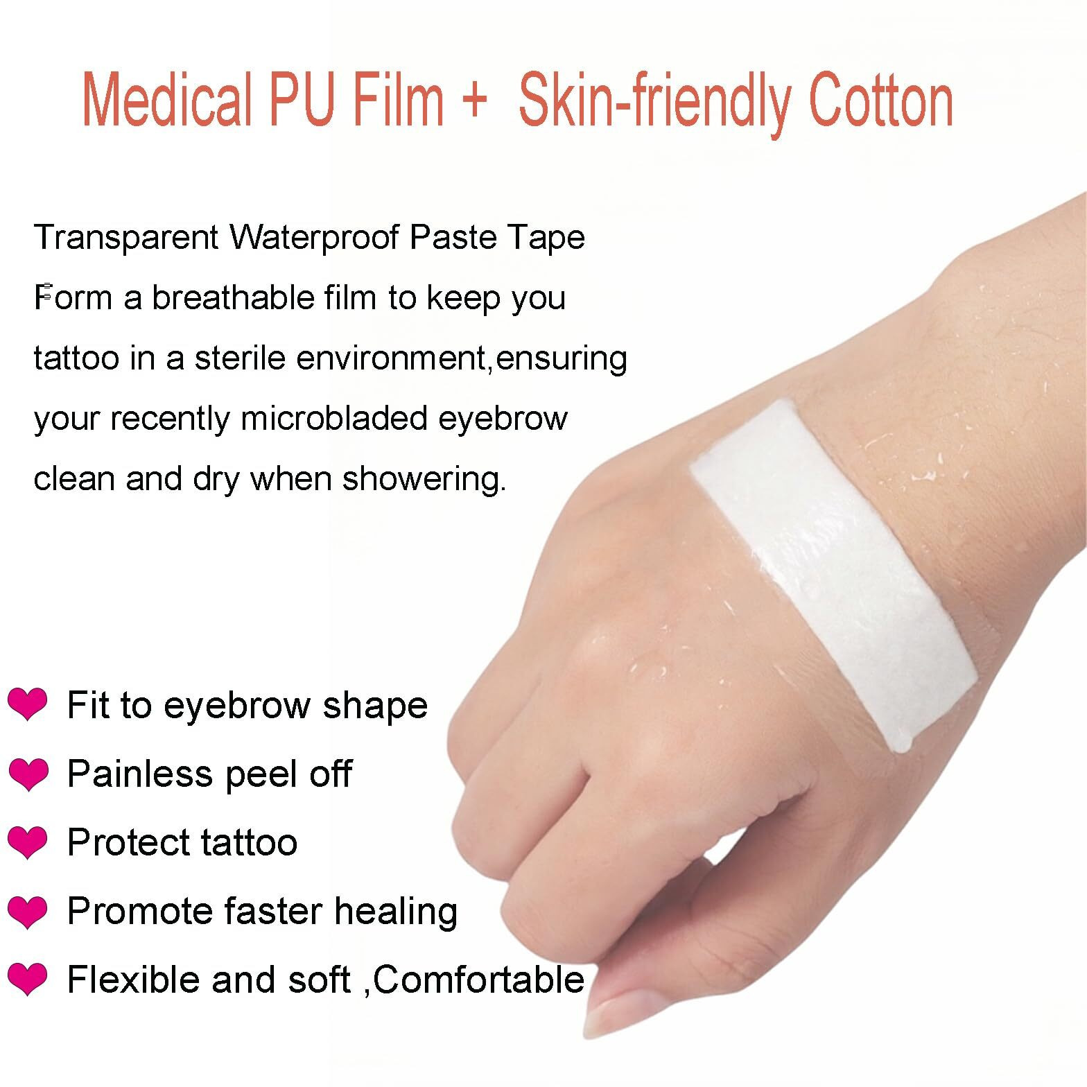 Hipifans Disposable Plastic Eye Shield For Eyebrow Tattoo Protection, 40Pcs/Set Waterproof Protective Tape Aftercare Paste, Microblading Supplies, Eyelid Permanent Makeup Salon Use