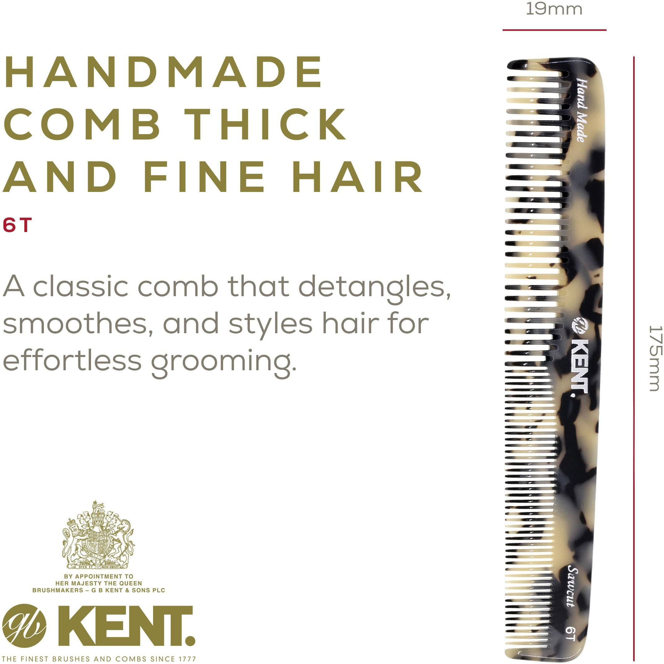 Kent 6T Tw Fine Tooth And Wide Tooth Hair Comb, Handmade Styling Comb For Hair Care, Barber Combs, Beard Combs For Men, Styling Grooming For Men, Women And Kids