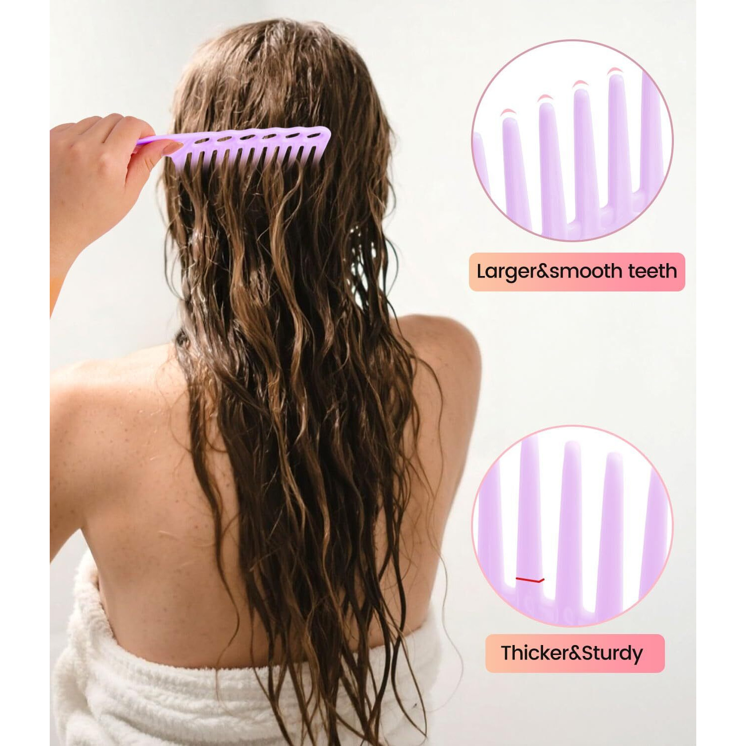 6Pcs Professional Hair Comb Set For Women & Men Rat Tail, Wide & Fine Tooth Combs For Curly Hair, Braiding, Barber Styling, Cutting & Parting (Purple)