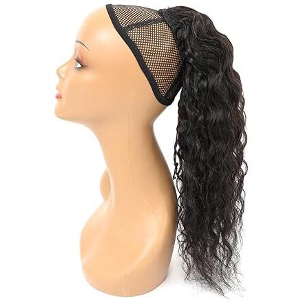 100% Real Human Hair Ponytail Wrap Around Hair Extensions Water Wave, Magic Paste Natural Wavy Deep Curly Ponytail For Black Women (Curly, 22 Inch)