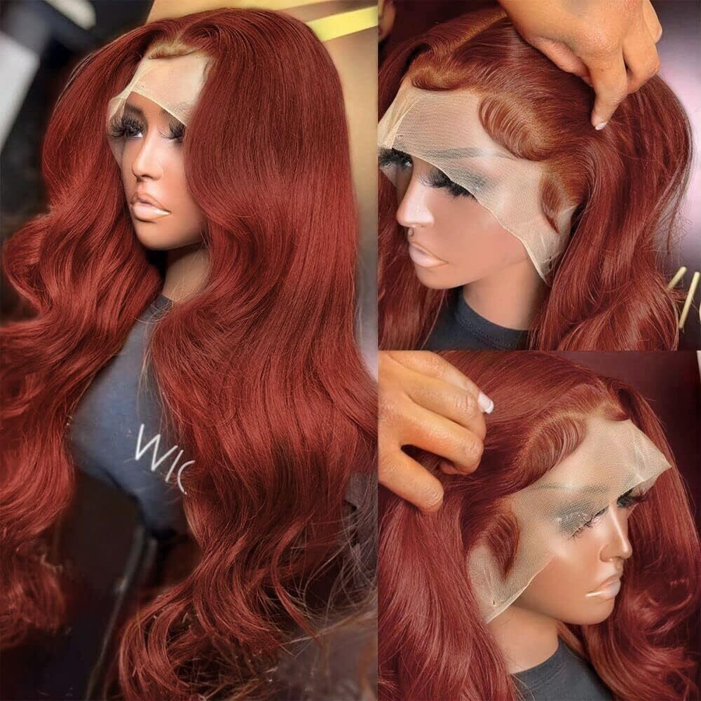 Reddish Brown Colored Human Hair Lace Front Wigs 13X4 Glueless Wigs Human Hair Pre Plucked Body Wave Glueless Wig Transparent Hd Lace Frontal Wigs 24Inch