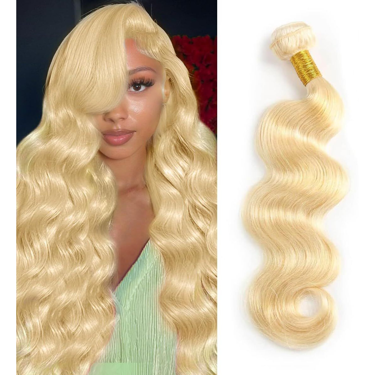 Blonde Human Hair Bundles Body Wave 613 Bundles 22 Inch 100% Unprocessed Brazilian Virgin Remy Sew In Hair Extensions Silky And Soft No Tangle Multipurpose 100G