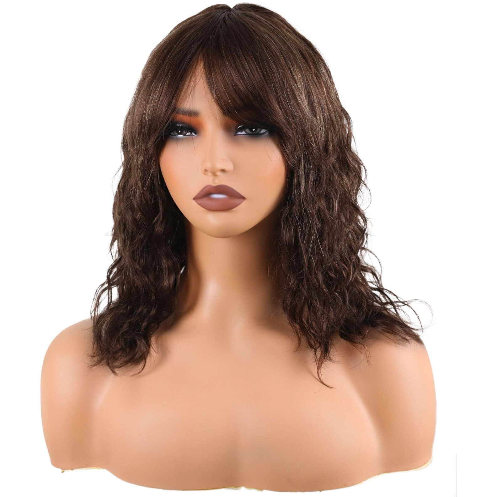 Body Wave Wigs With Bangs Human Hair Wig For Black Women Ombre None Lace Wear And Go Glueless Wig 150% Density Brown Highlight Machine Made Brazilian Virgin Human Hair Wigs(14 Inch,Fs4/27)