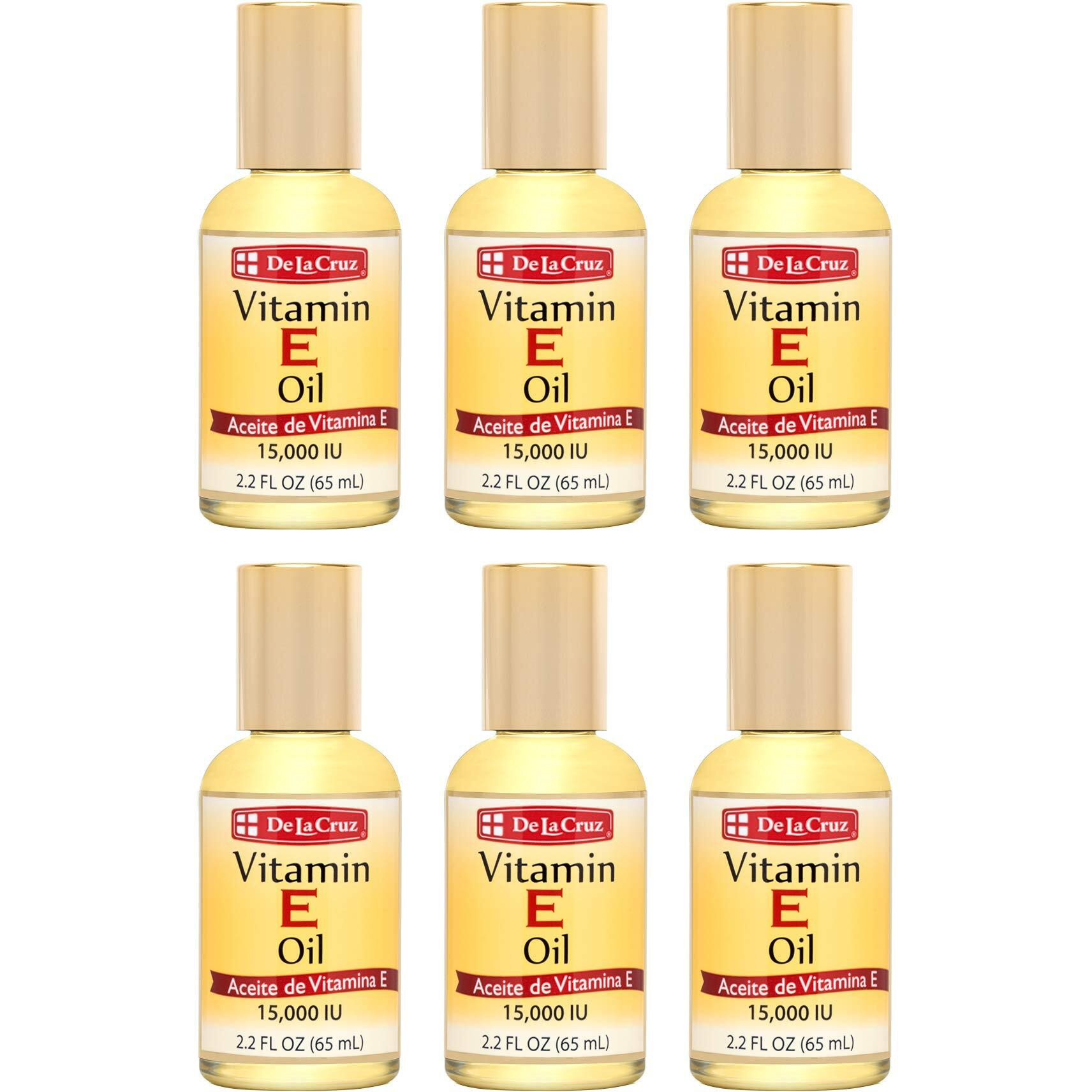 De La Cruz Vitamin E Oil, Vitamin E Oil With Safflower For Skin, Hair, Face And Body, 2.2 Fl. Oz. (6 Bottles)