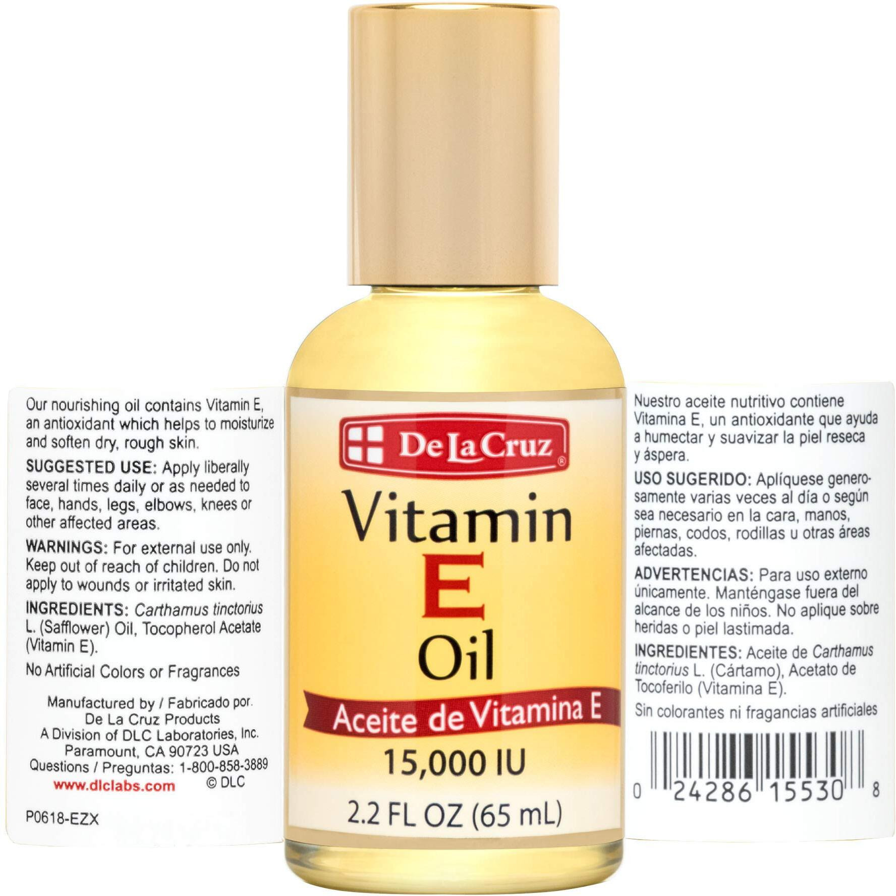 De La Cruz Vitamin E Oil, Vitamin E Oil With Safflower For Skin, Hair, Face And Body, 2.2 Fl. Oz. (6 Bottles)
