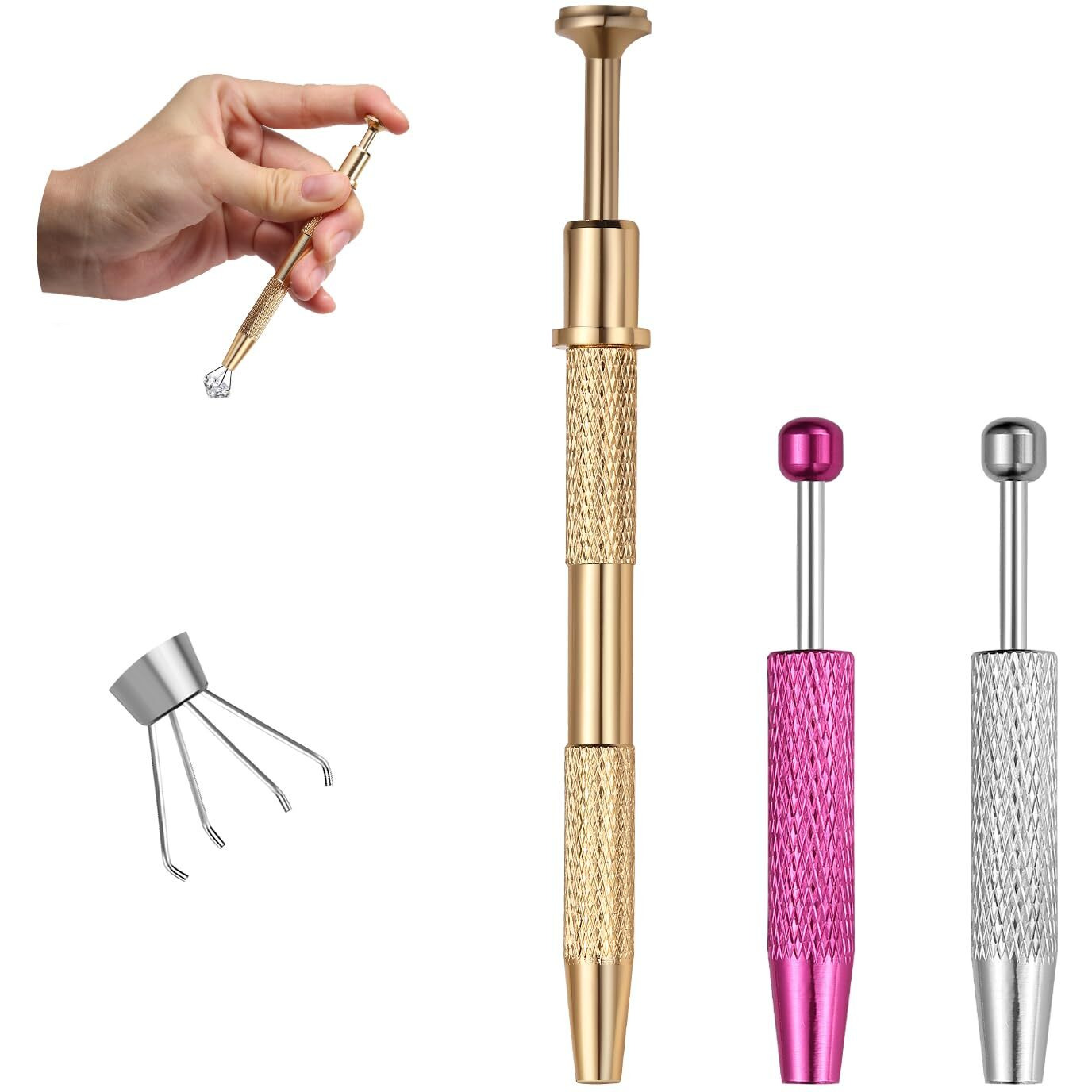 Vojo Piercing Ball Grabber Tool Kit 16G,18G Stainless Steel Flat Back Earrings Applicator With Threaded & Threadless Insertion Pins For Ear Nose Lip Body Jewelry Changes (Silver+Pink+Rose Gold Ball Grabber Tool)