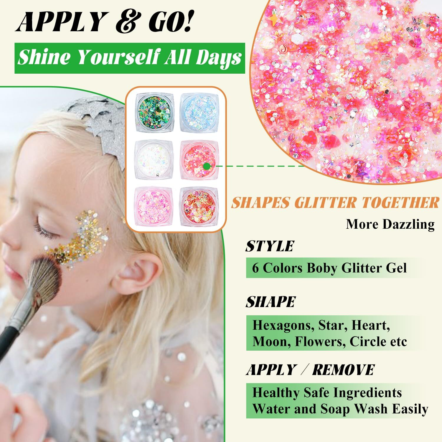 Gold Hair Tinsel Kit With Body Glitter 48 Inch 3000 Strands Glitter Tinsel Hair Extensions With Tools Fairy Hair Accessories, Suitable For Festivals And Daily Use (Champagne Gold Hair Tinsel Kit)