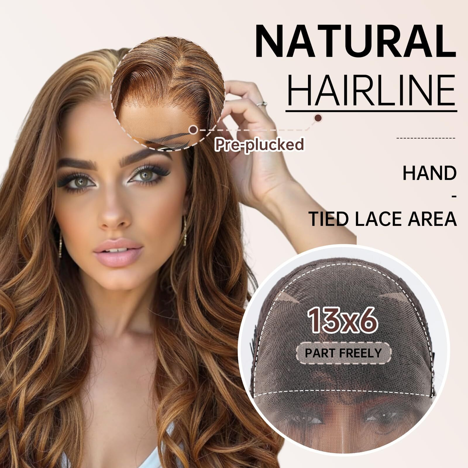 Allbell 13X6 Glueless Hd Lace Wigs,Synthetic Lace Front Wig For Black Women,24Inch Balayage Brown Body Wave Hair Replacement