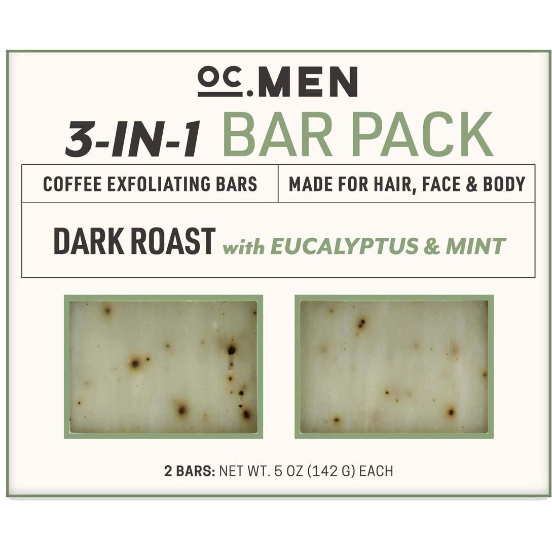 Olivia Care Coffee Exfoliating Bar Soap 3-In-1 Pack Multi Use For Hair, Face & Body 100% Natural & Organic - Infused With Eucalyptus & Mint Essential Oils- Deep Clean, Hydrating - 2 X 5 Oz