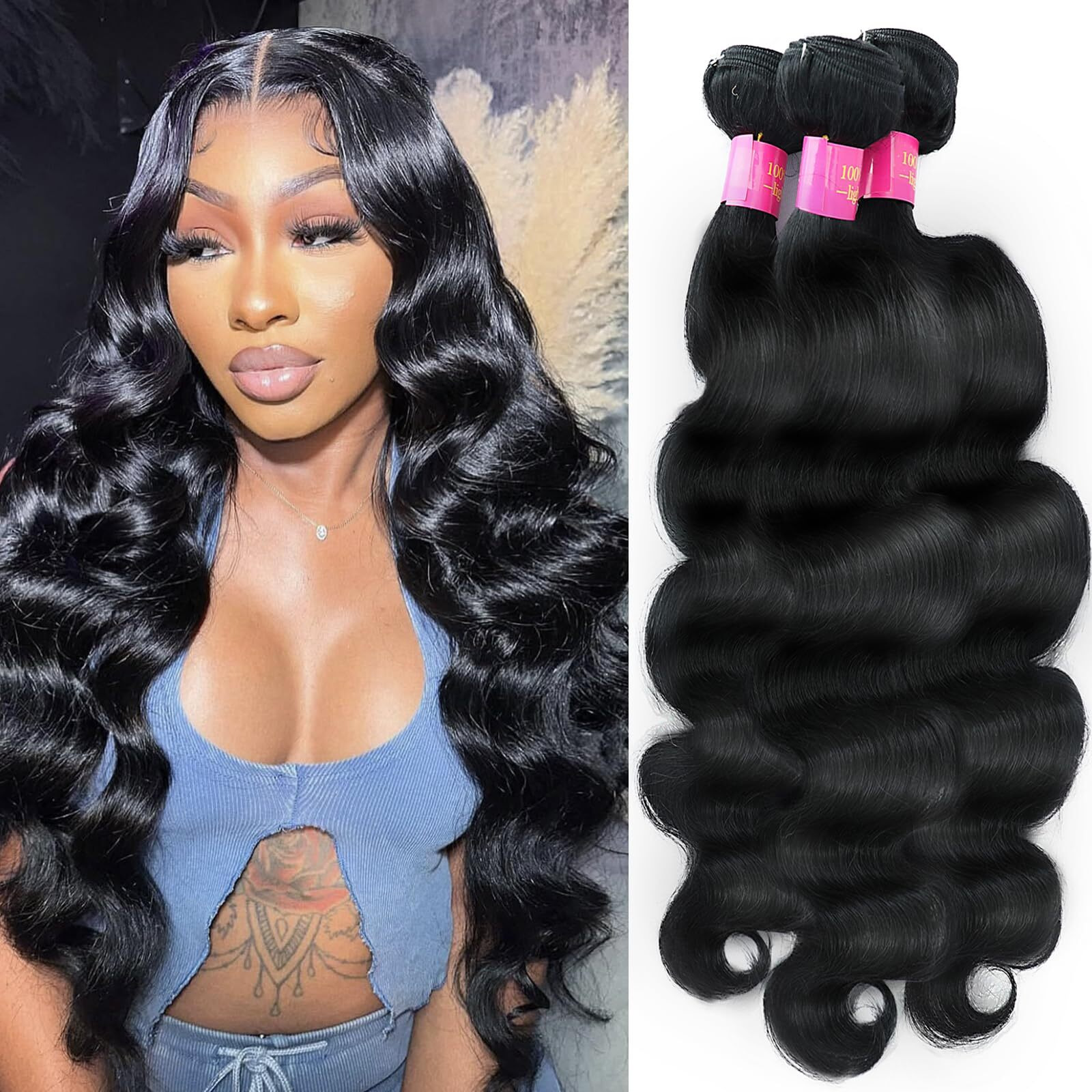 Human Hair Bundles 22 24 26 Inch 3 Bundles Human Hair Body Wave 12A Real 100% Raw Unprocessed Brazilian Virgin Sew In Quick Weave Natural Black Deals Thick Hair Extensions
