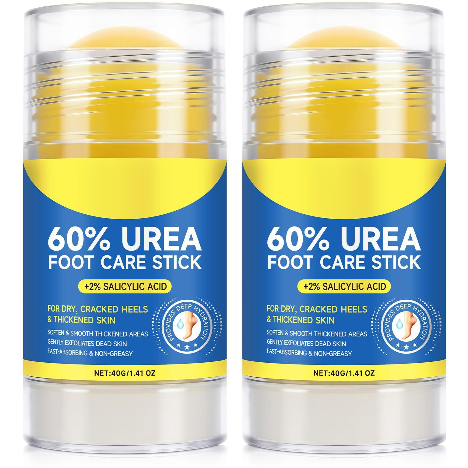 Urea Cream Stick 60% Plus 2% Salicylic Acid,Urea Cream Percent For Feet Maximum Strength,Foot Lotion Stick For Cracked Heels,Dry Hands & Rough Knees,Callus Remover & Skin Softener, Soften Dead (2)