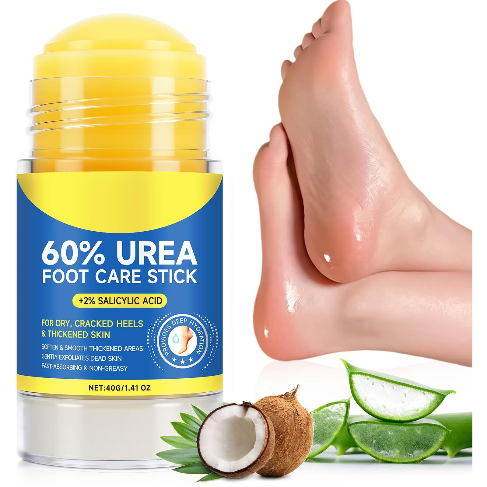 Urea Cream Stick 60% Plus 2% Salicylic Acid,Urea Cream Percent For Feet Maximum Strength,Foot Lotion Stick For Cracked Heels,Dry Hands & Rough Knees,Callus Remover & Skin Softener, Soften Dead (2)