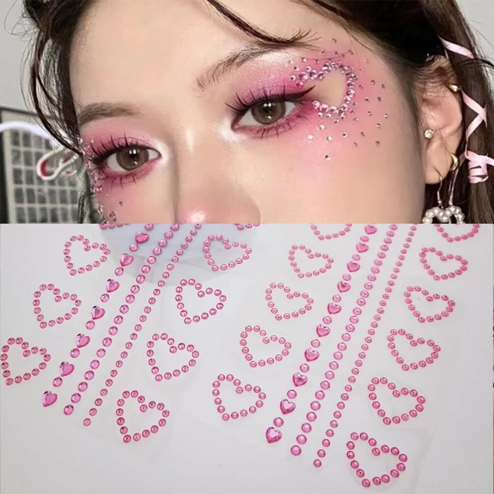 Self Adhesive Face Gems Pearls For Makeup,3D Heart Star Moon Shape Jewels Face Rhinestone Sticker For Face, Eye, Makeup, Nail, Body, Craft