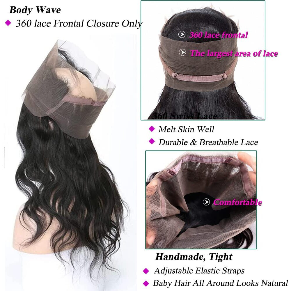 Zhengshuo 360 Lace Frontal Human Hair With Baby Hair - Body Wave Transparent Hd Frontal Closure, Raw Virgin Hair, 150% Density Natural Color 12 Inch