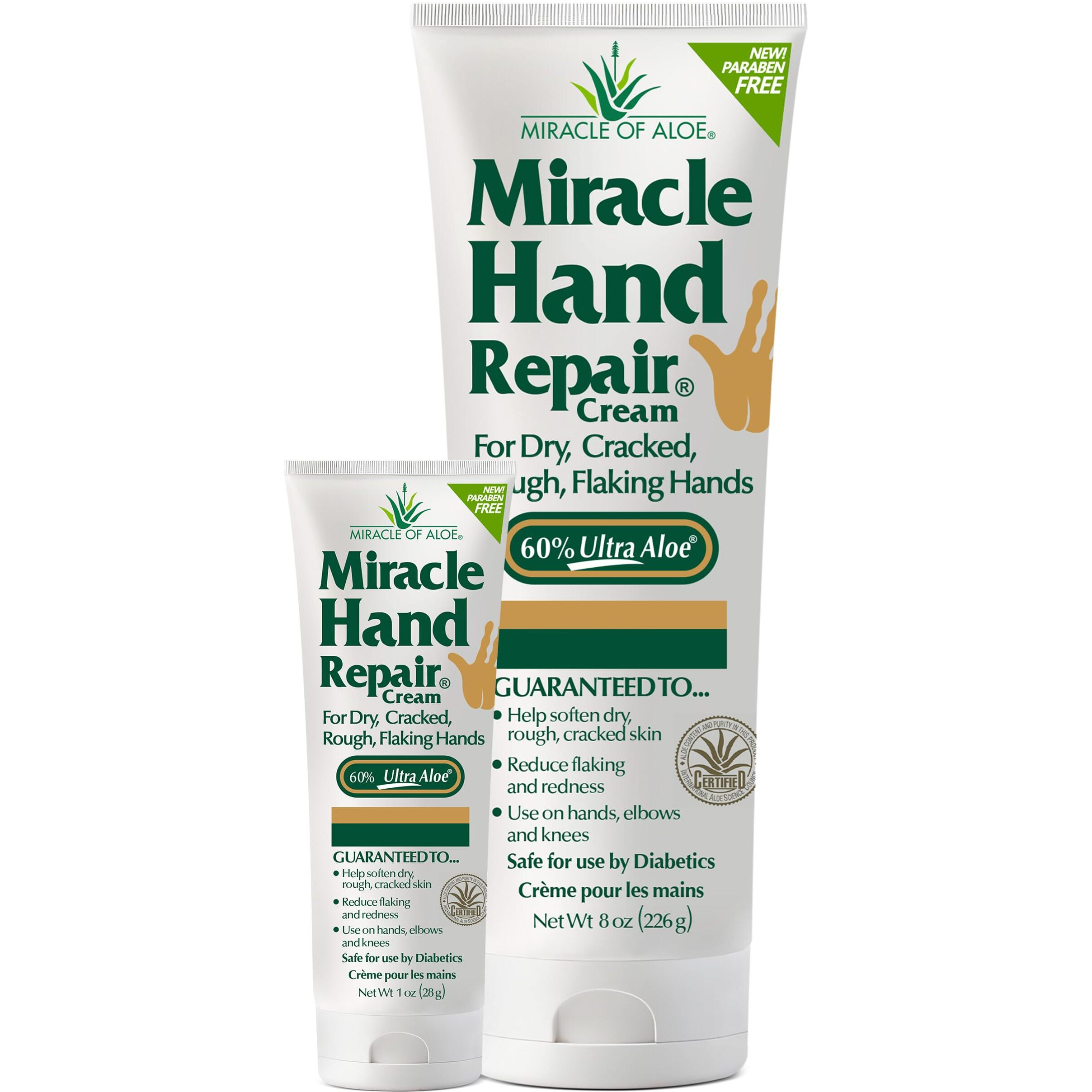 Miracle Hand Repair Cream (8 Oz & 1 Oz) Healing Aloe Vera Lotion For Dry, Cracked Hands With 60% Ultra Aloe Gel - Moisturizes, Softens, And Repairs - Non-Greasy, Lightly Scented
