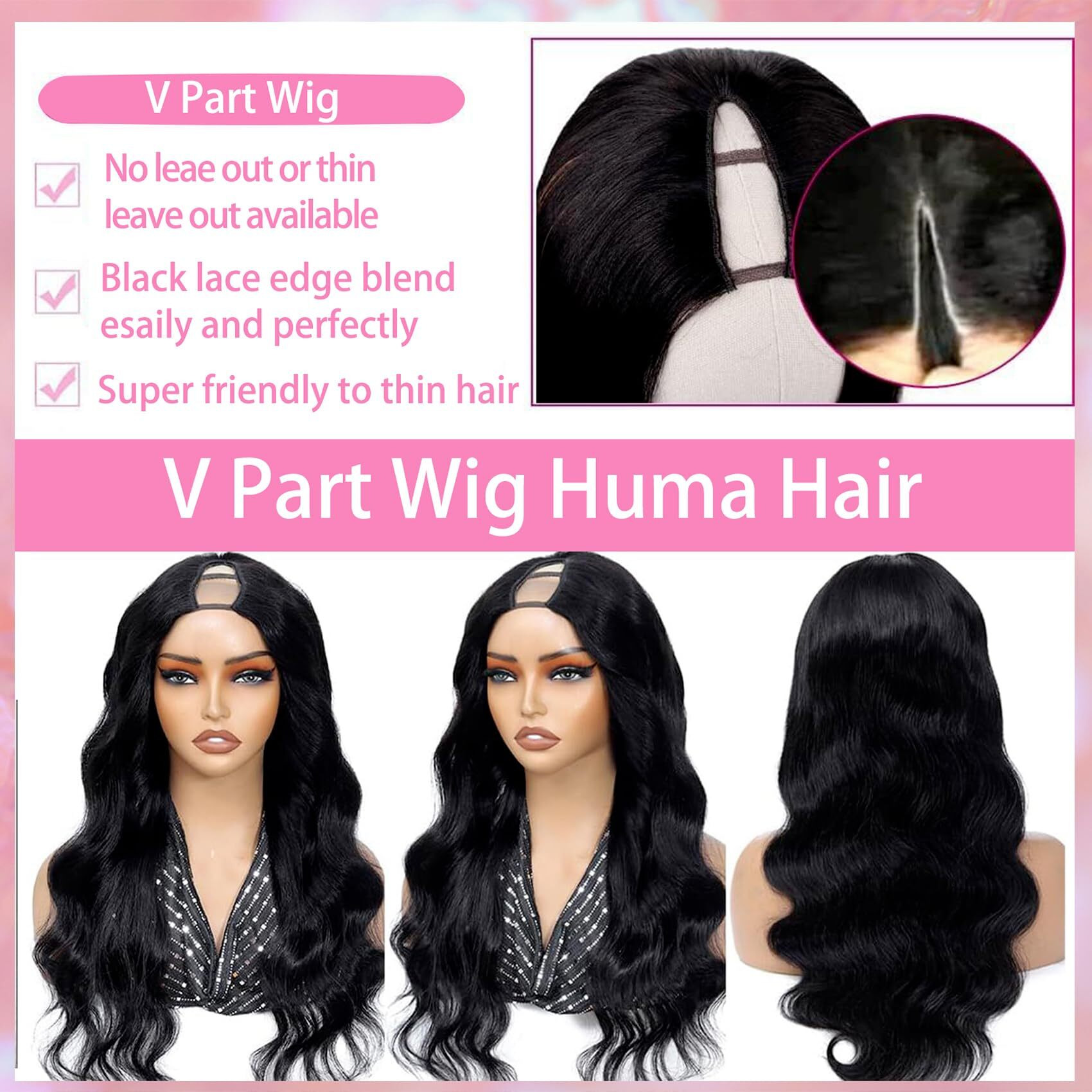 Beautkol V Part Wig Human Hair Body Wave Upgrade U Part Human Hair Wig With Clips Brazilian Virgin 100% Human Hair Vpart Wigs Human Hair For Black Women Glueless Beginner Friendly Body Wave 22Inch
