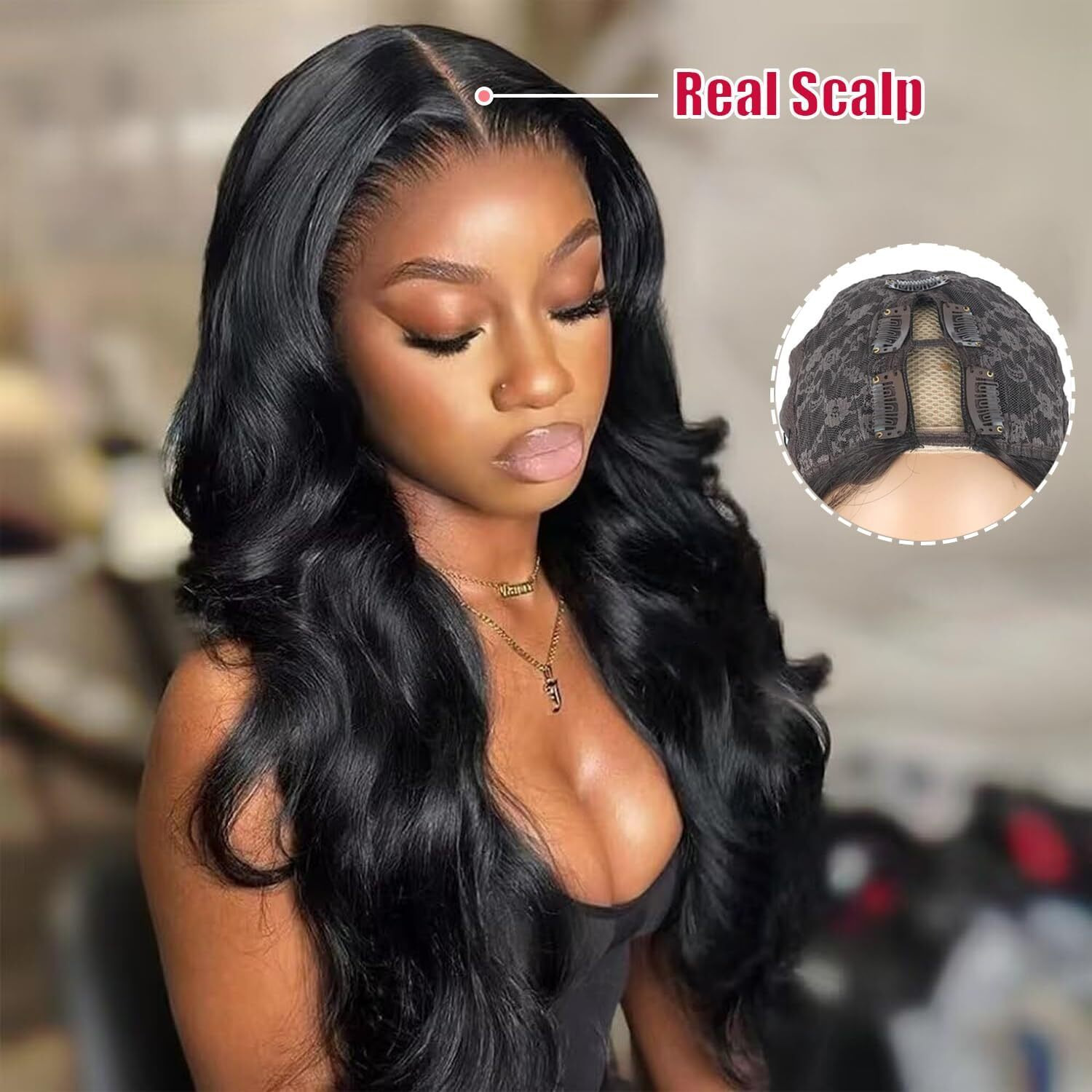 Beautkol V Part Wig Human Hair Body Wave Upgrade U Part Human Hair Wig With Clips Brazilian Virgin 100% Human Hair Vpart Wigs Human Hair For Black Women Glueless Beginner Friendly Body Wave 22Inch