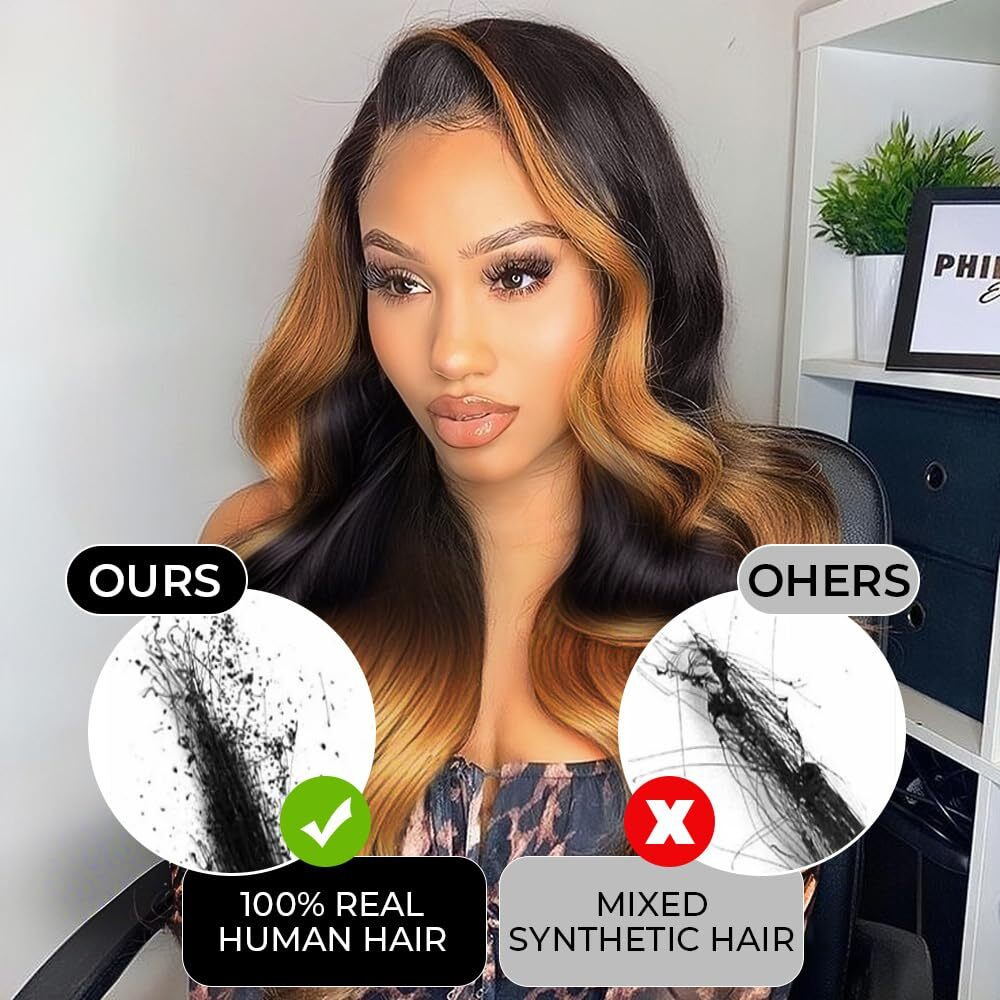 Baiics 250 Density 12A 360 Lace Front Wigs Human Hairombre 360 Lace Front Wigs Human Hair For Women Highlight Honey Lace Human Hair Wig Glueless Wig With Baby Hair Body Wave Lace Front Wigs