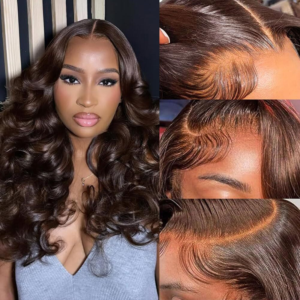 Studyy Brown Wig Human Hair 13X6 Chocolate Brown Lace Front Wig Pre Plucked Body Wave Lace Front Wigs Human Hair 4 Colored Frontal Wigs Brown Wigs For Women 18 Inch