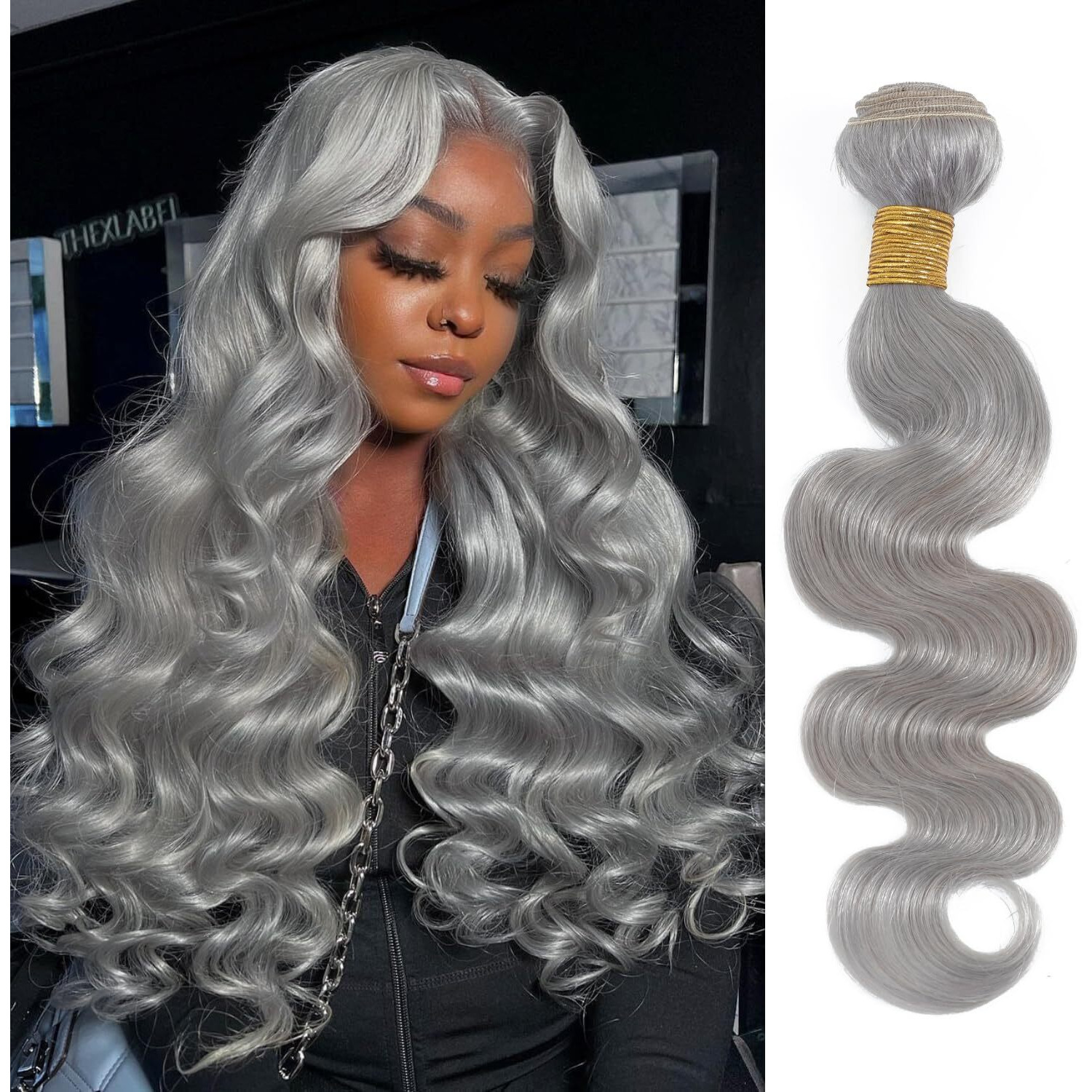 Anmetan Silver Grey Body Wave Bundles Human Hair 26 Inch, Soft And Thick Short Single Bundle 100% Unprocessed 12A Remy Hair Lavender Gray Color Sew In Quick Weave Wavy