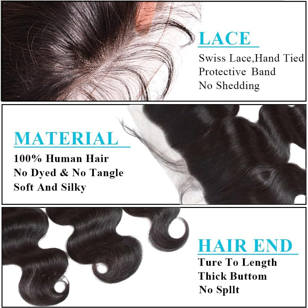 Anjudyreid 13X4 Lace Frontal Closure Body Wave Ear To Ear Hd Lace Frontal 14 Inch Brazilian Human Hair Closure Free Part 150% Density Body Wave Hair Extensions Pre Plucked Natural Black