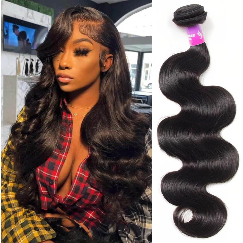 12A Human Hair Bundles 100G Body Wave Bundles Human Hair Extensions 24 Inch Brazilian Virgin Body Wave 1 Piece Deal Unprocessed Brazilian Quick Weave Extensions Natural Black