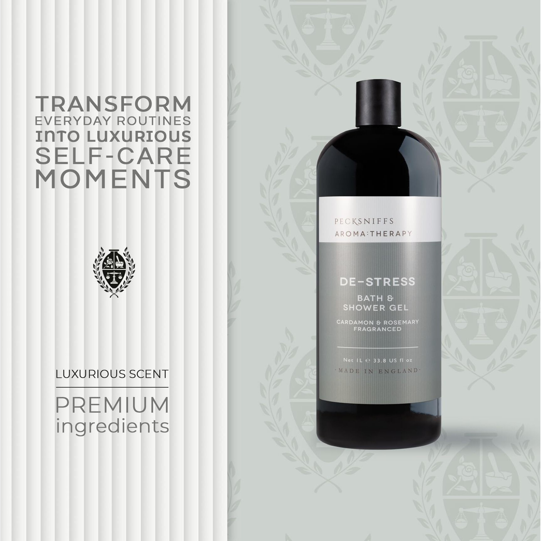 Pecksniff's AromaTherapy De-Stress Shower Gel - Luxurious Moisturizing Bath & Body Cleanser, 1000 Ml/33.8 Fl Oz Bottle