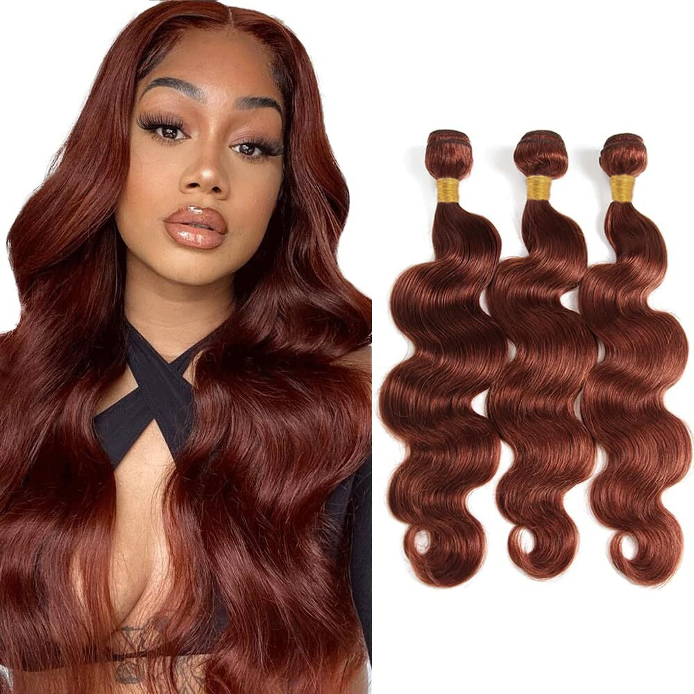 Copper Bundles Color 33 Body Wave Human Hair Bundles Auburn Brown Bundles 3 Bundles 34 34 34 Inch Color 33 Reddish Brown Body Wave Bundles