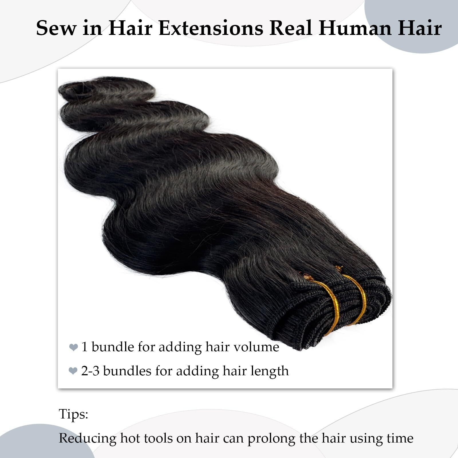 Sew In Bundles Hunan Hair Weft Extensions 22 Inch Body Wave Natural Black Hair Extensions Real Remy Hair Wefts Sew In 100G Hand Tied Weft Hair Extension Human Hair Bundles Weave Extensions For Women