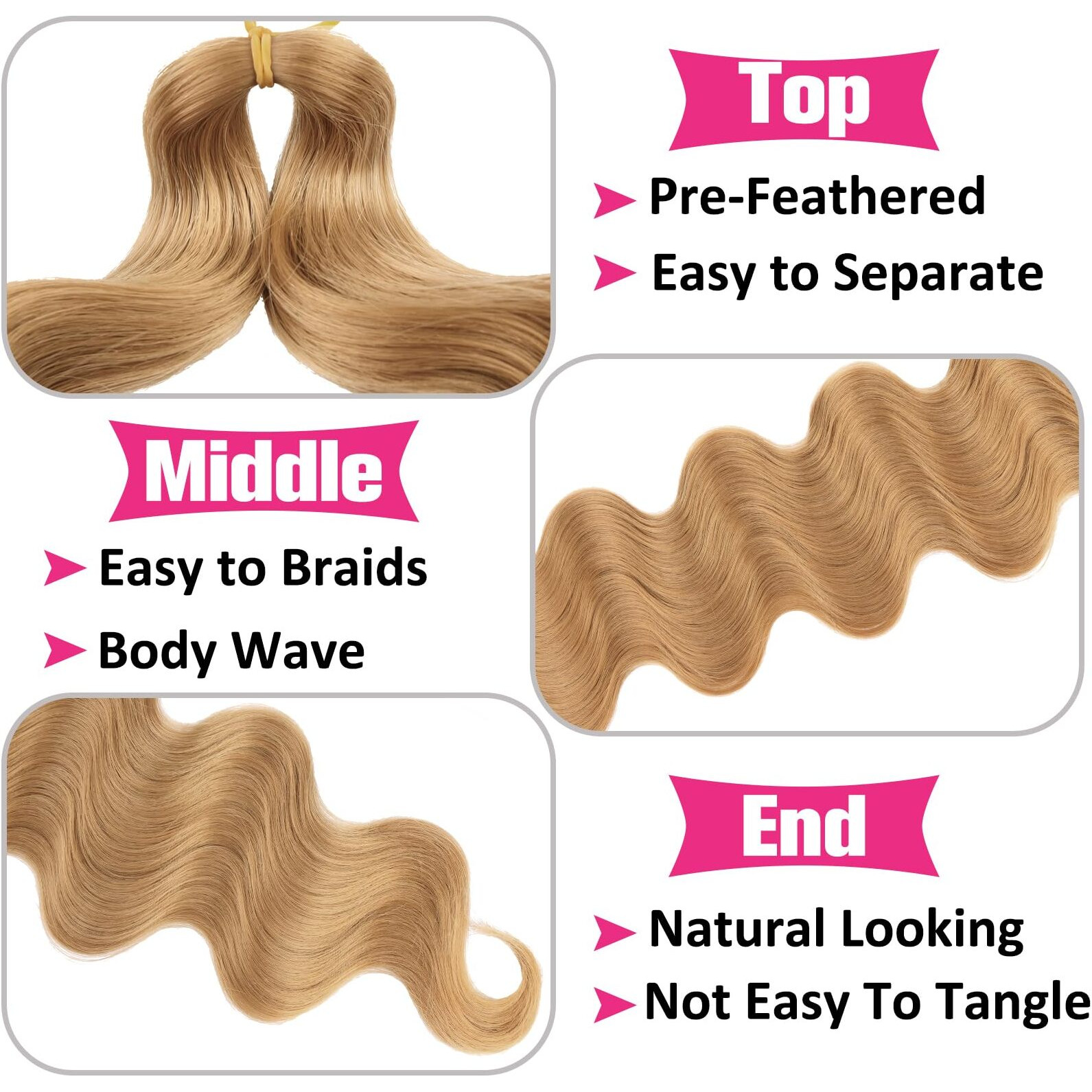 Unionbeauty 9 Packs Body Wave Braiding Hair 24 Inch Pre-Feathered Braiding Hair For Goddess Box Braids Crochet Hair French Curl Wavy Crochet Boho Box Braids Synthetic Hair Extensions For Woman(27)