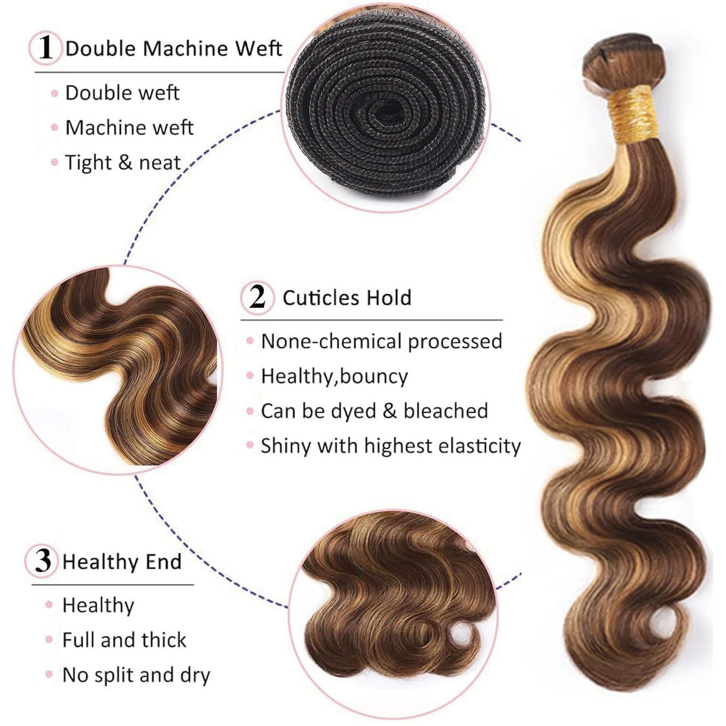 P4/27 Highlight Human Hair Bundles Body Wave Bundles Human Hair 20 22 24 Inch Body Wave Bundles Ombre Brown Double Weft Hair Extensions