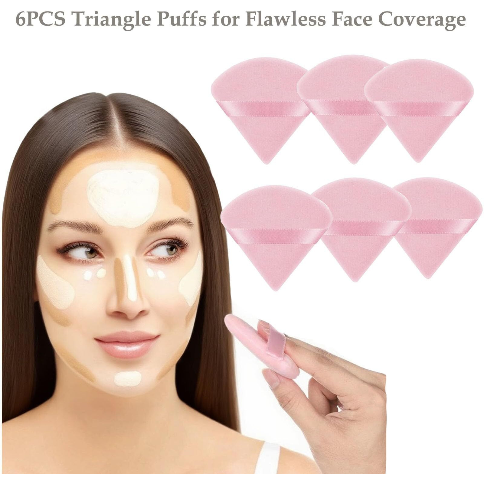8 Pcs Large Body Powder Puff And Container, 4.13"" "&quotGlass Powder Box Jar With1Pcs Soft Puff & 6Pcs Triangle Makeup Puffs For Baby & Womens Face And Body